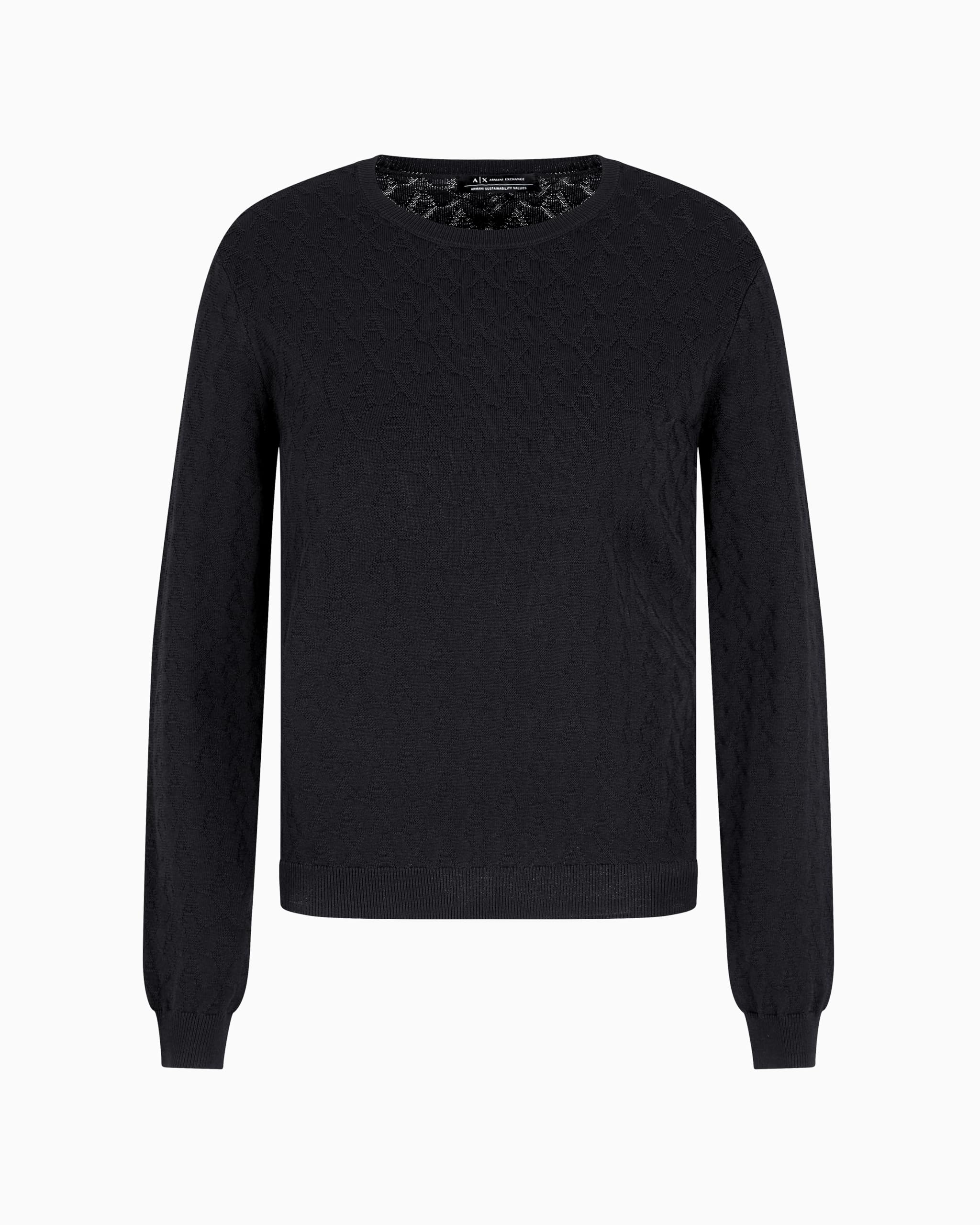 Armani Exchange Allover Monogram Logo Longsleeve Knit Top Suéter, Negro, M para Mujer