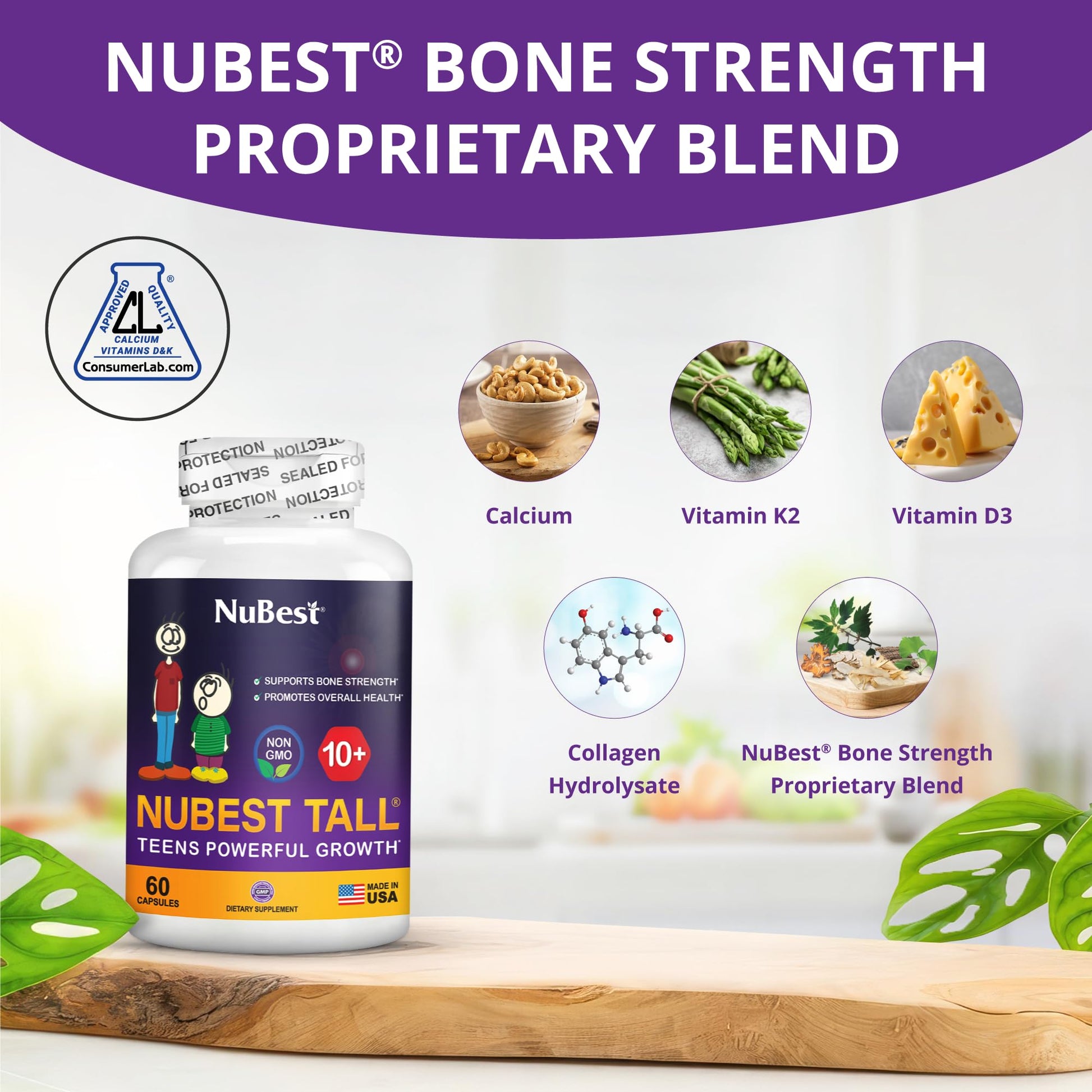 NuBest Bundle Tall 10+ 60 Capsules Tall Kids 90 Chewable Tablets | Height Growth Support for Kids & Teens | Calcium, Vitamins D3 K2, Collagen & Herbal Blend