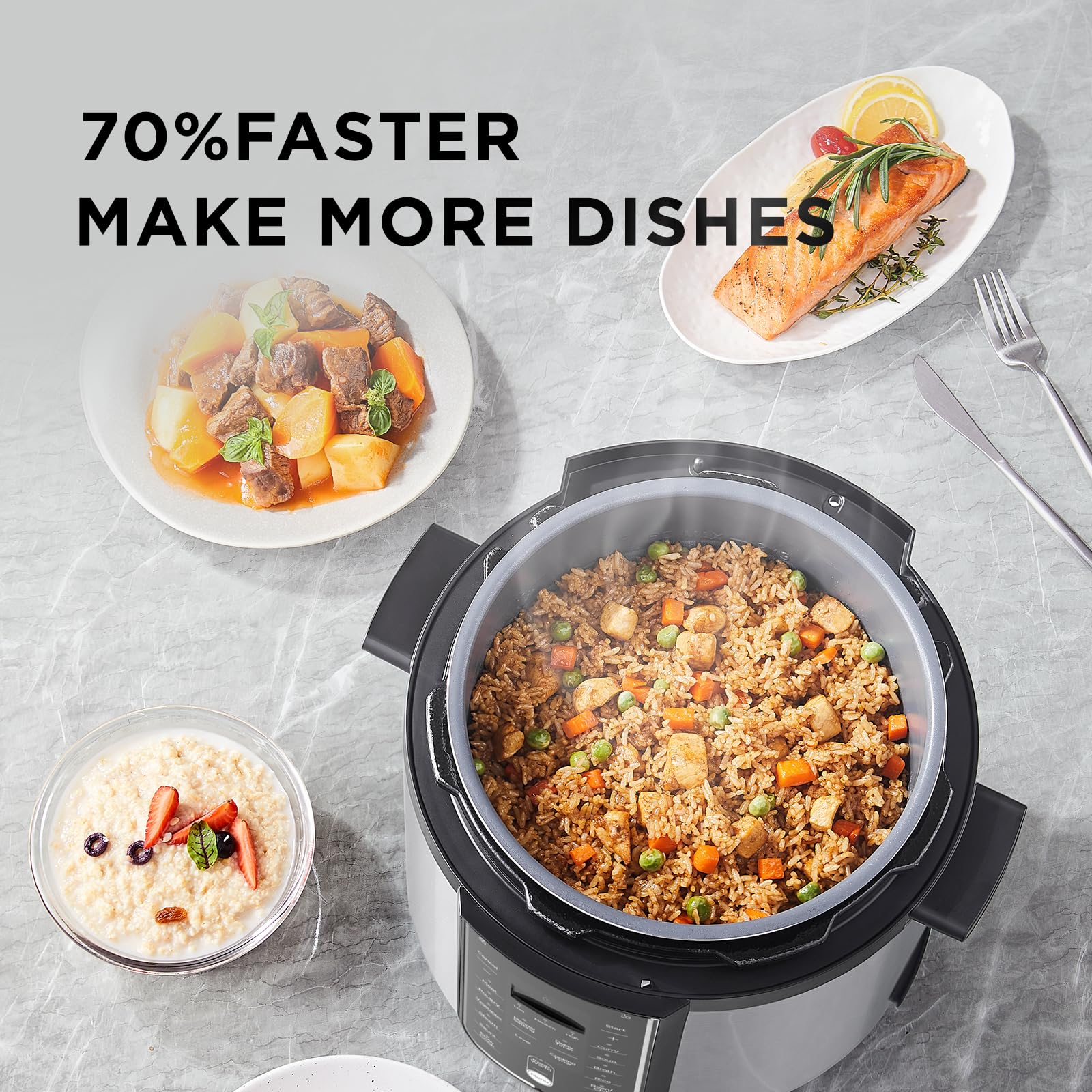 Midea 6L Electric Pressure Cooker, Stainless Steel, 12 Presets, 24H Delay | Non-Stick Inner Pot, 12 Preset Cooking Functions, LED Display, 10 Safety Features, 24H Delay Timer, Black, MPC60010