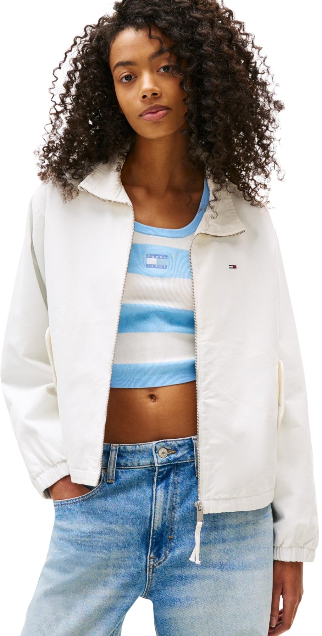 Tommy Jeans Cazadora de entretiempo Mujer Zip Cotton con cremallera, Blanco (Ecru), S