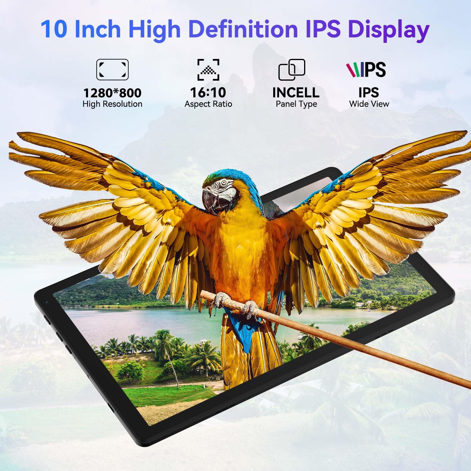 tablet de 10 pulgadas con Android 15 OS GMS certificadas tabletas PC 1.8 GHz 5-Core 20 (3+17) GB RAM 64 GB ROM 1 TB expandible 1280x800 HD IPS visualización táctil 5000 mAh WiFi 6 Bluetooth 5.4 cámara