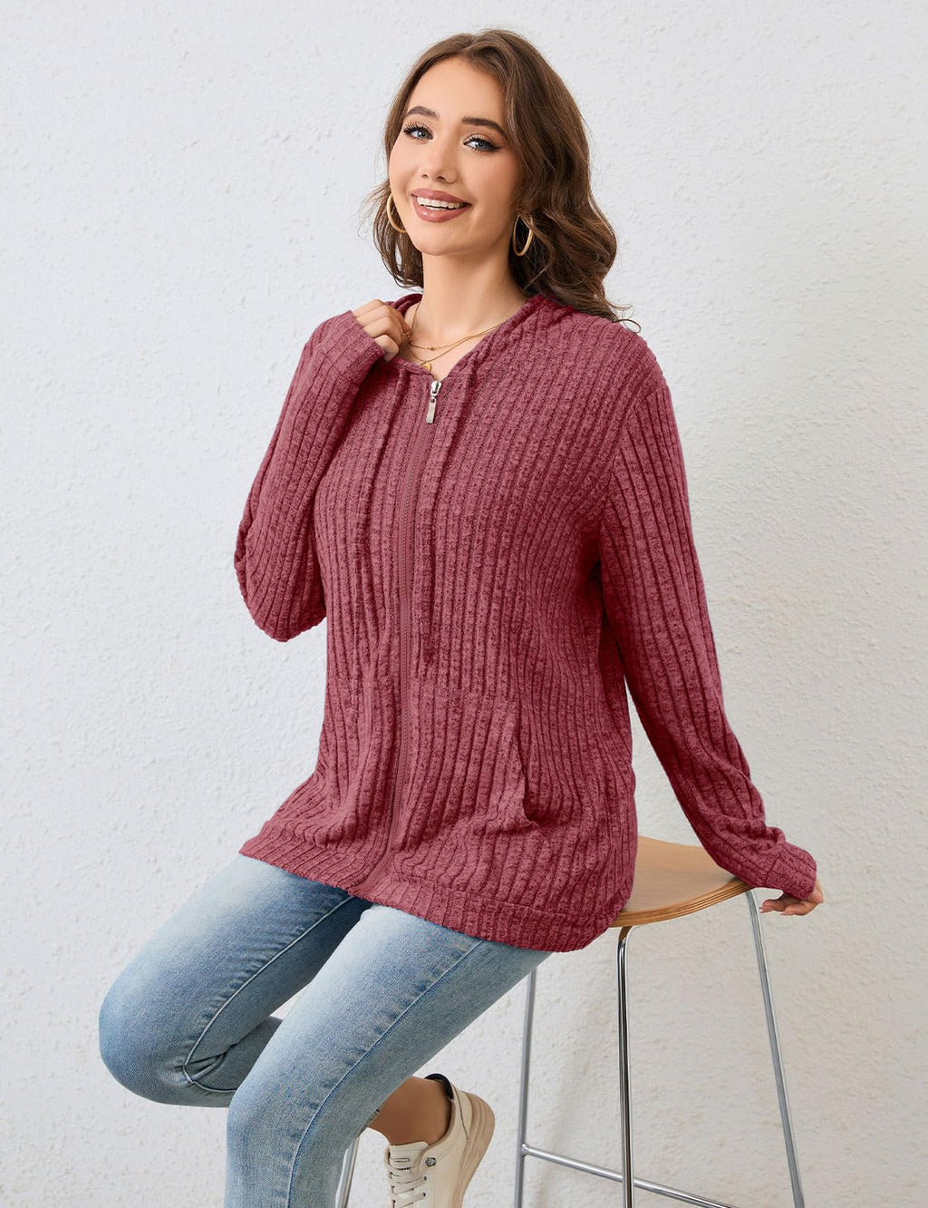 Flikity Zip Hoodie Damen Reißverschluss Sweatjacke mit Kapuze Dünne Jacke