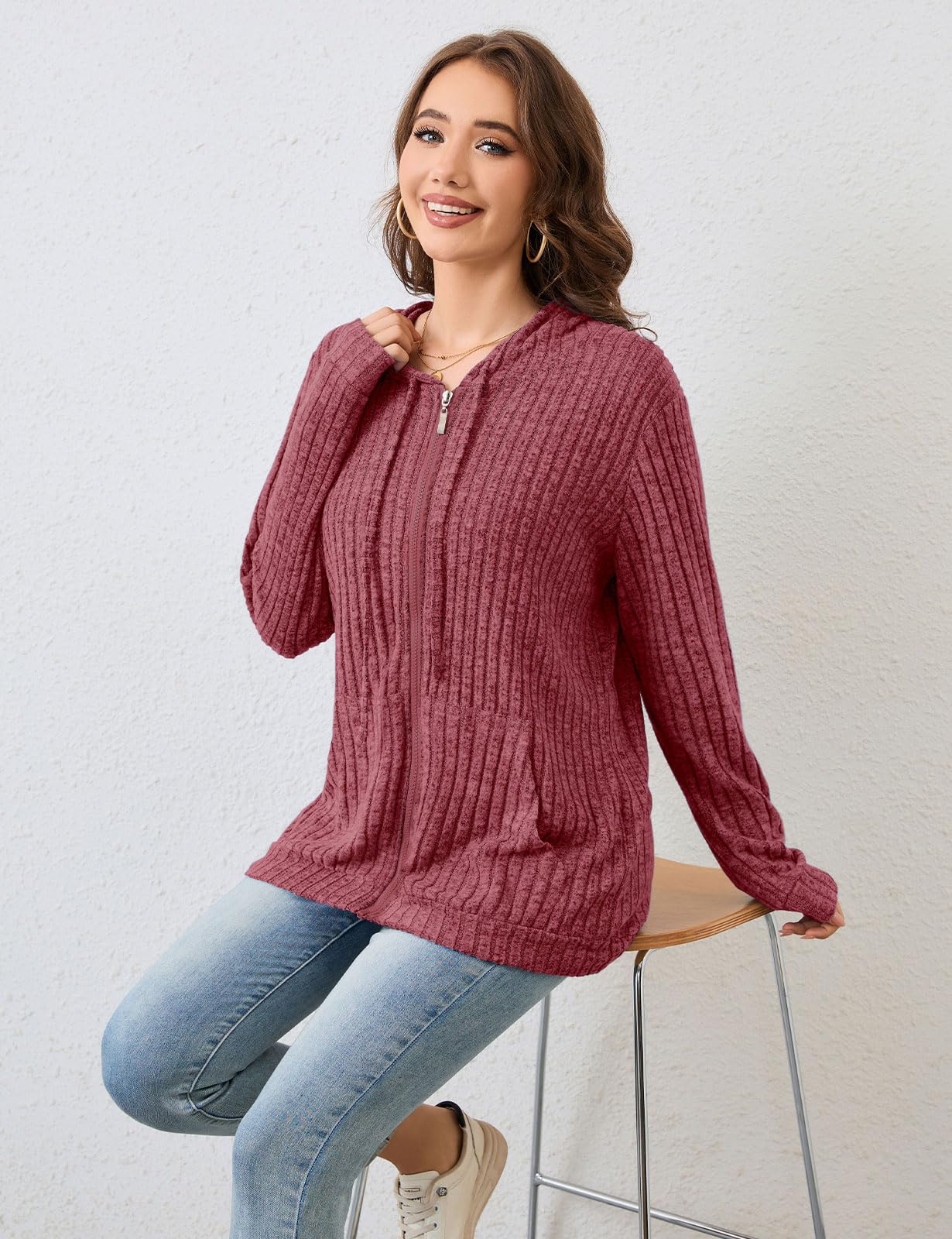 Flikity Zip Hoodie Damen Reißverschluss Sweatjacke mit Kapuze Dünne Jacke