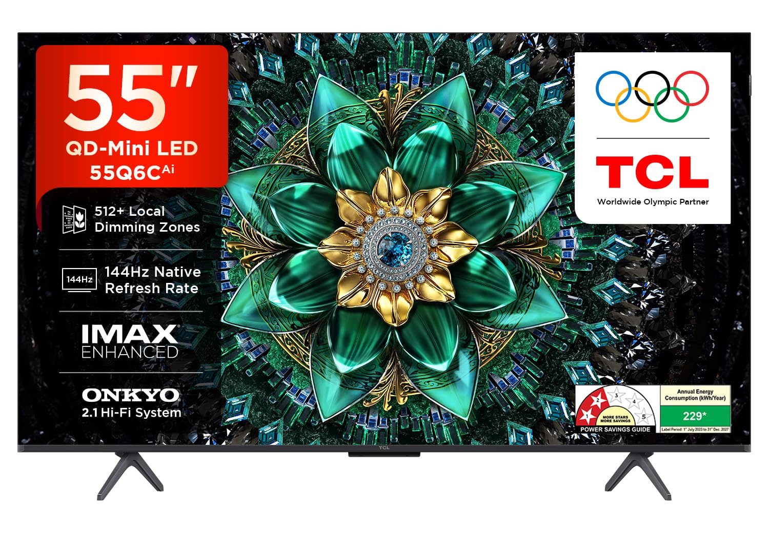 TCL 139 cm (55 Inches) 4K UHD Smart QD-Mini LED Google TV | 144Hz Refresh Rate | 3GB RAM | 46W Onkyo 2.1 | Upto 512+ Zones | IMAX Enhanced | 55Q6C