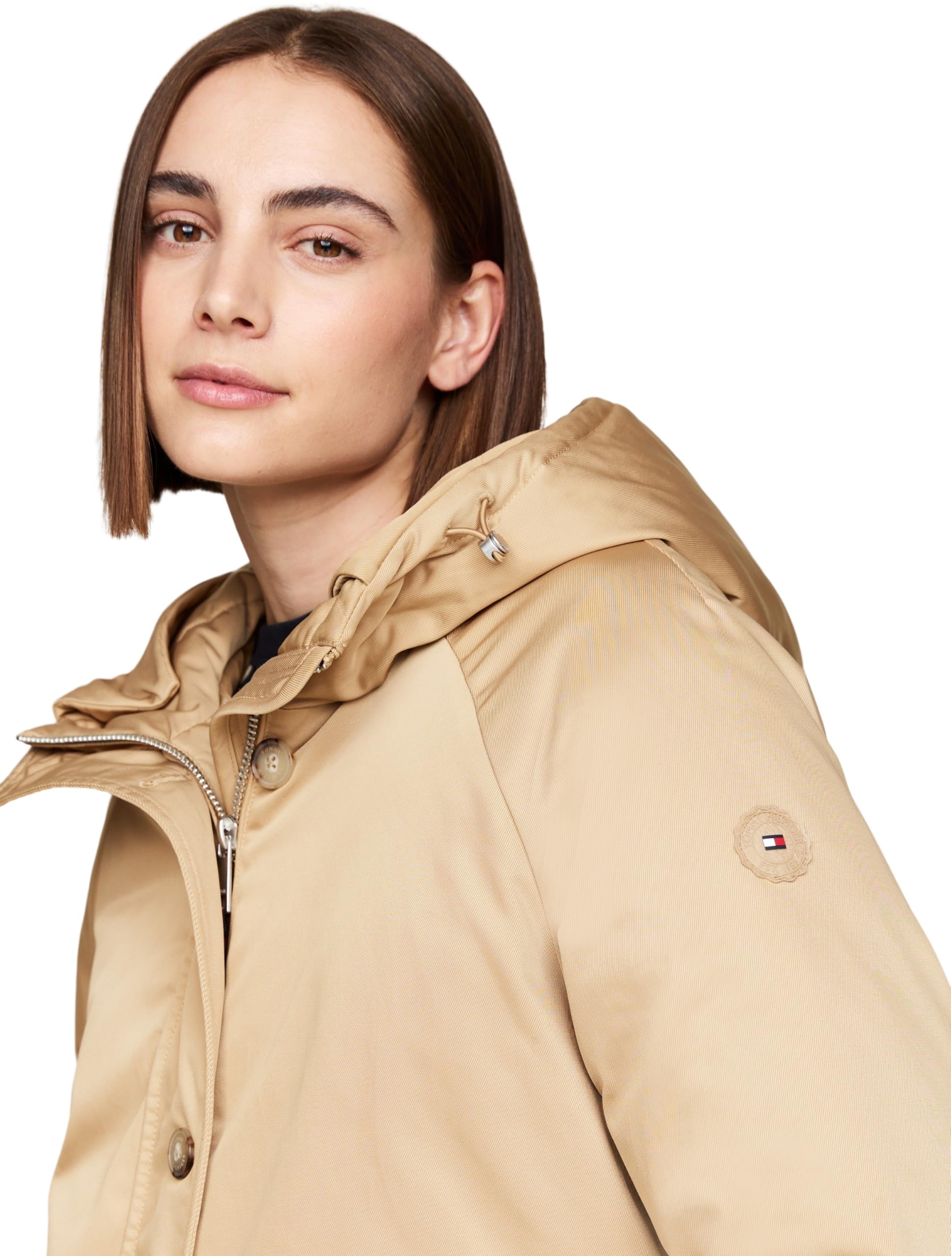 Tommy Hilfiger Parka Mujer Padded Parka With Fur con Botones, Verde (Classic Khaki), M