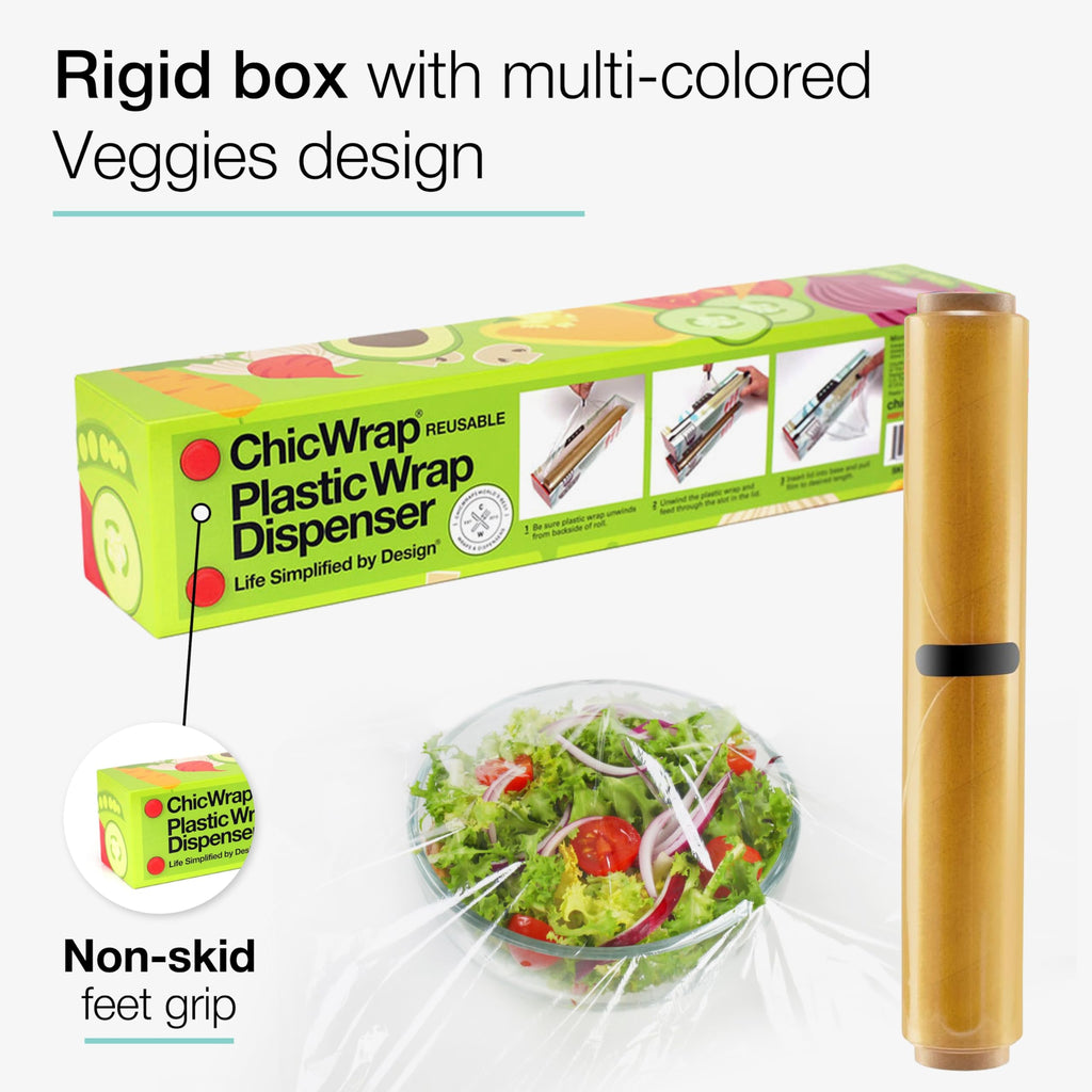 ChicWrap -Chicwrap Sebzeler Doldurulabilir Folyo Dağıtıcı / Sürgülü Kesici, 650 cm Uzun Profesyonel BPA-Ücretsiz Plastik Film