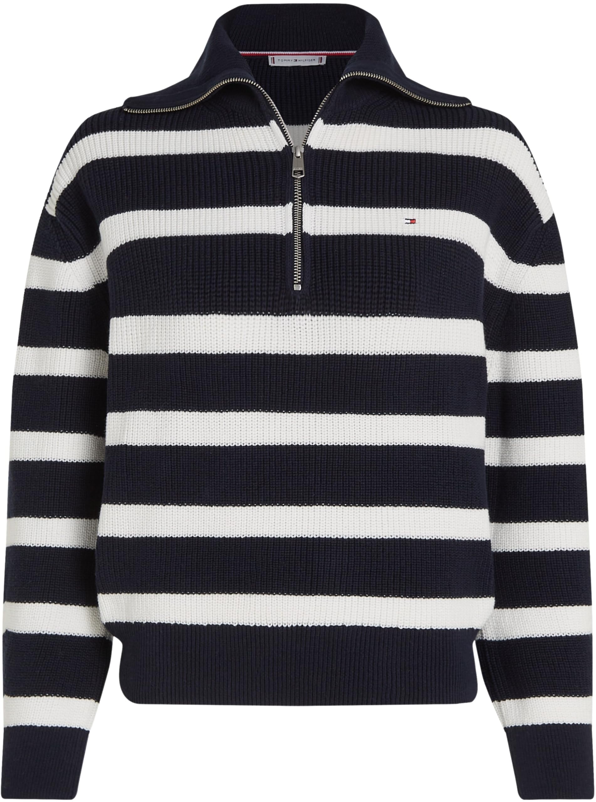 Tommy Hilfiger Sudadera con Cremallera Mujer 1/2 Zip Sweater Jersey de Punto, Multicolor (Desert Sky/Ivory Petal Stripe), XS