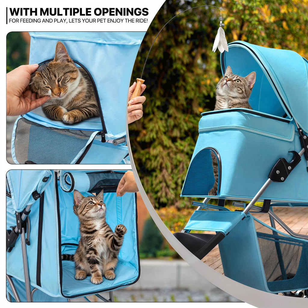 MoNiBloom 3 Wheels Pet Dog Cat Stroller for Small Medium Dogs Cats, Lightweight Foldable Jogger Stroller w/Storage Basket and Cup Holder, Mint Green