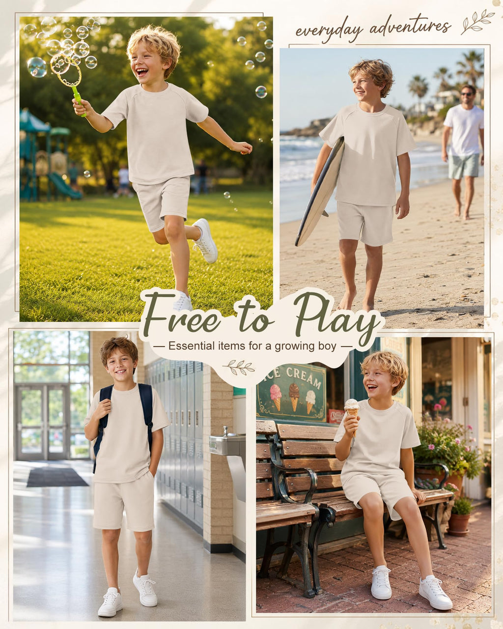 ROVENTIS Boys Short Sets 2 Piece Summer Outfits Matching Set,Apricot,S