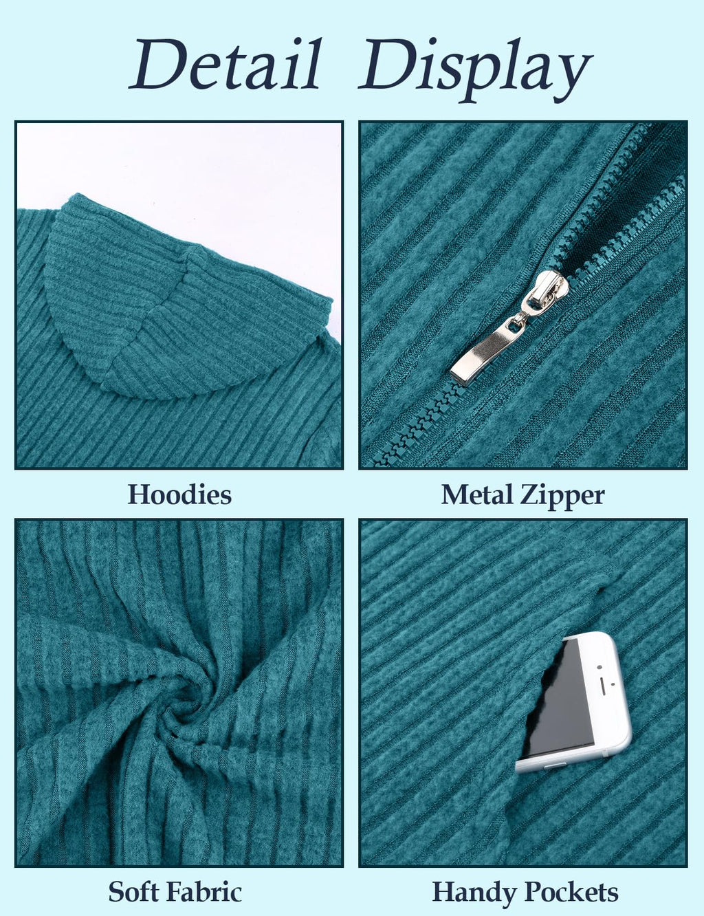 Flikity Zip Hoodie Damen Reißverschluss Sweatjacke mit Kapuze Dünne Jacke