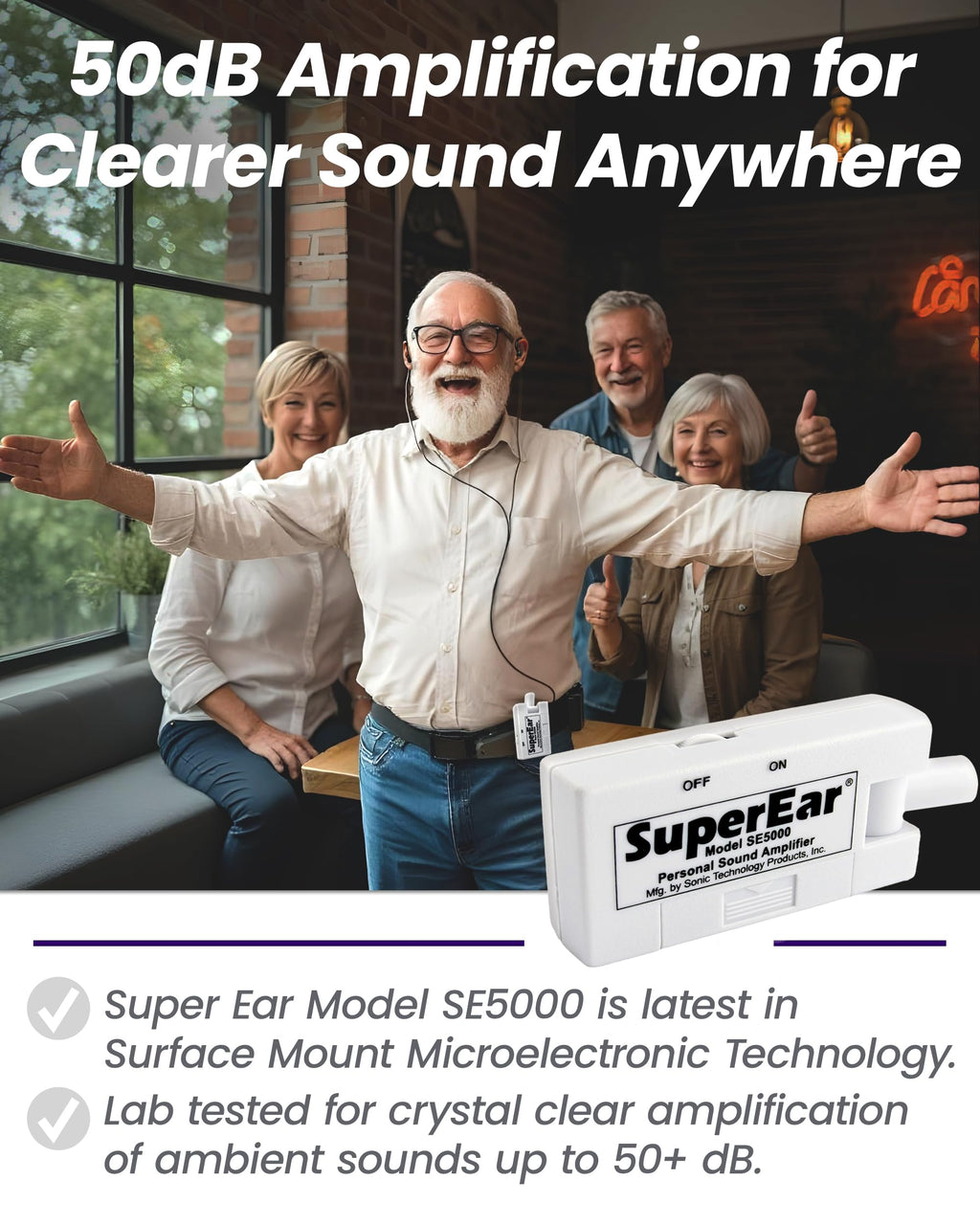SuperEar - Amplificador de sonido personal, modelo SE5000 (actualización reestructurada de SE4000 discontinuo), aumenta el sonido ambiente, ganancia 50 db