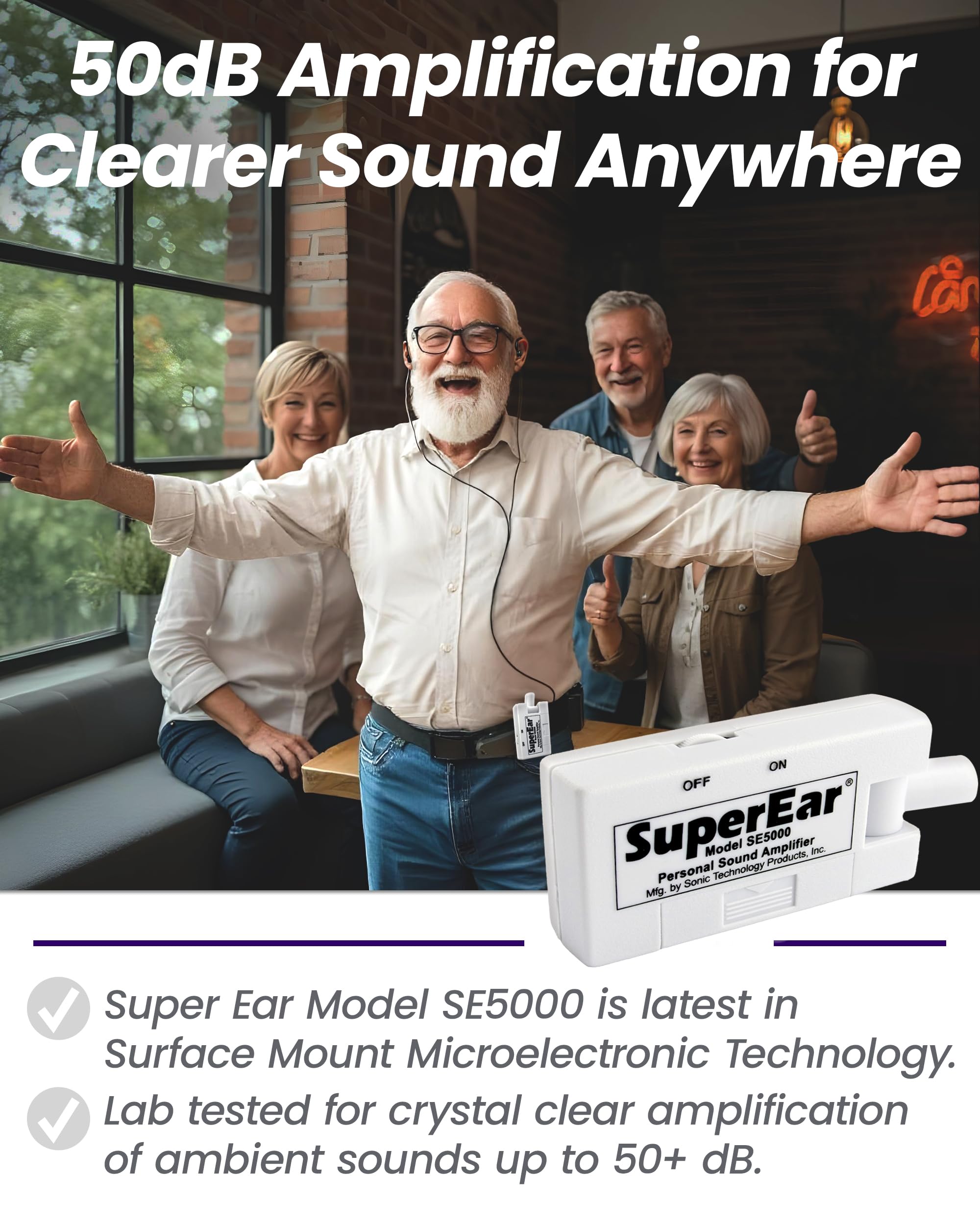 SuperEar - Amplificador de sonido personal, modelo SE5000 (actualización reestructurada de SE4000 discontinuo), aumenta el sonido ambiente, ganancia 50 db