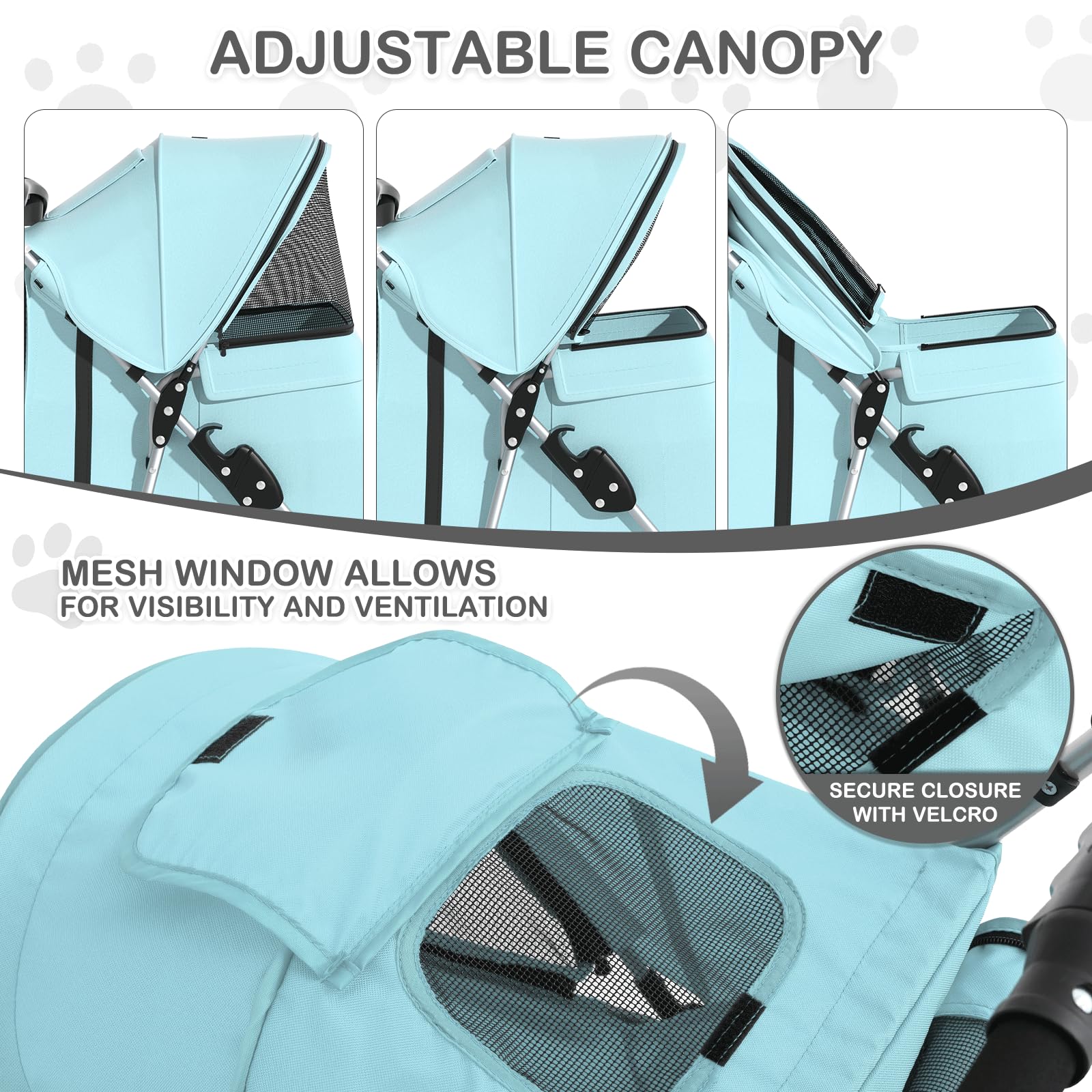 MoNiBloom 3 Wheels Pet Dog Cat Stroller for Small Medium Dogs Cats, Lightweight Foldable Jogger Stroller w/Storage Basket and Cup Holder, Mint Green
