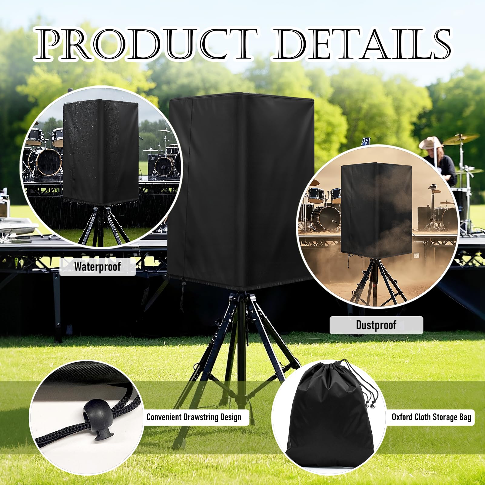 15 in Outdoor Speaker Covers UV Protection PA/DJ Speaker Covers for Powered Speaker Mounted on Stand Oxford Fabric Speaker Protective Covers for Waterproof Dustproof (30 * 19 * 20")
