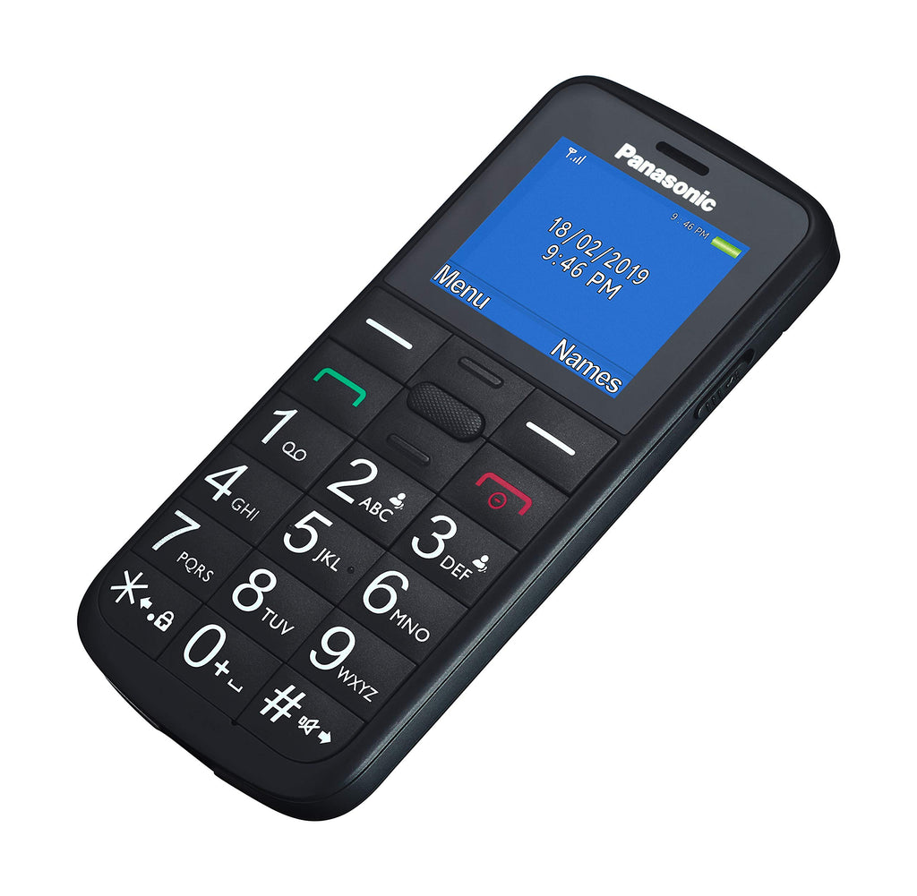 Panasonic KX-TU110 łatwy w użyciu telefon komórkowy (połączenia priorytetowe, jasny, kolorowy wyświetlacz TFT LCD, duże przyciski, dioda LED), czarny