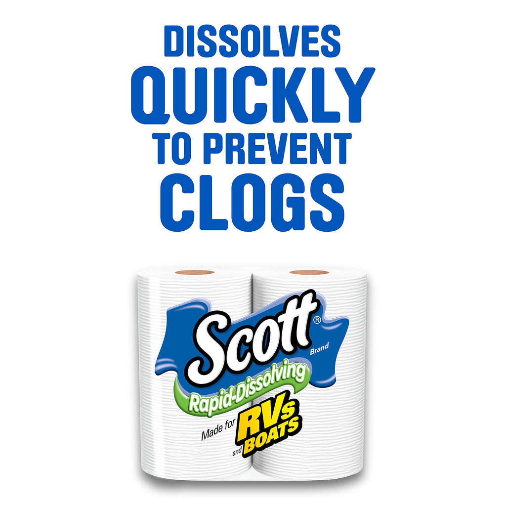 Scott Rapid-Dissolving Toilet Paper, Bath Tissue for RV & Boats , 4ct packs X 12= 48 rolls