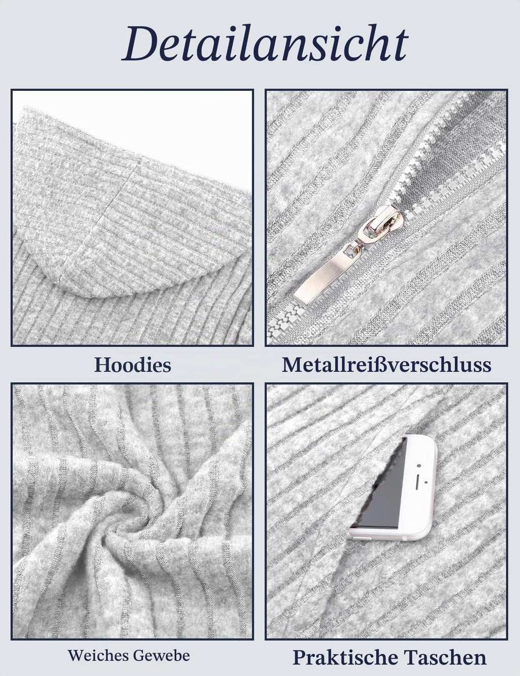 Flikity Zip Hoodie Damen Reißverschluss Sweatjacke mit Kapuze Dünne Jacke
