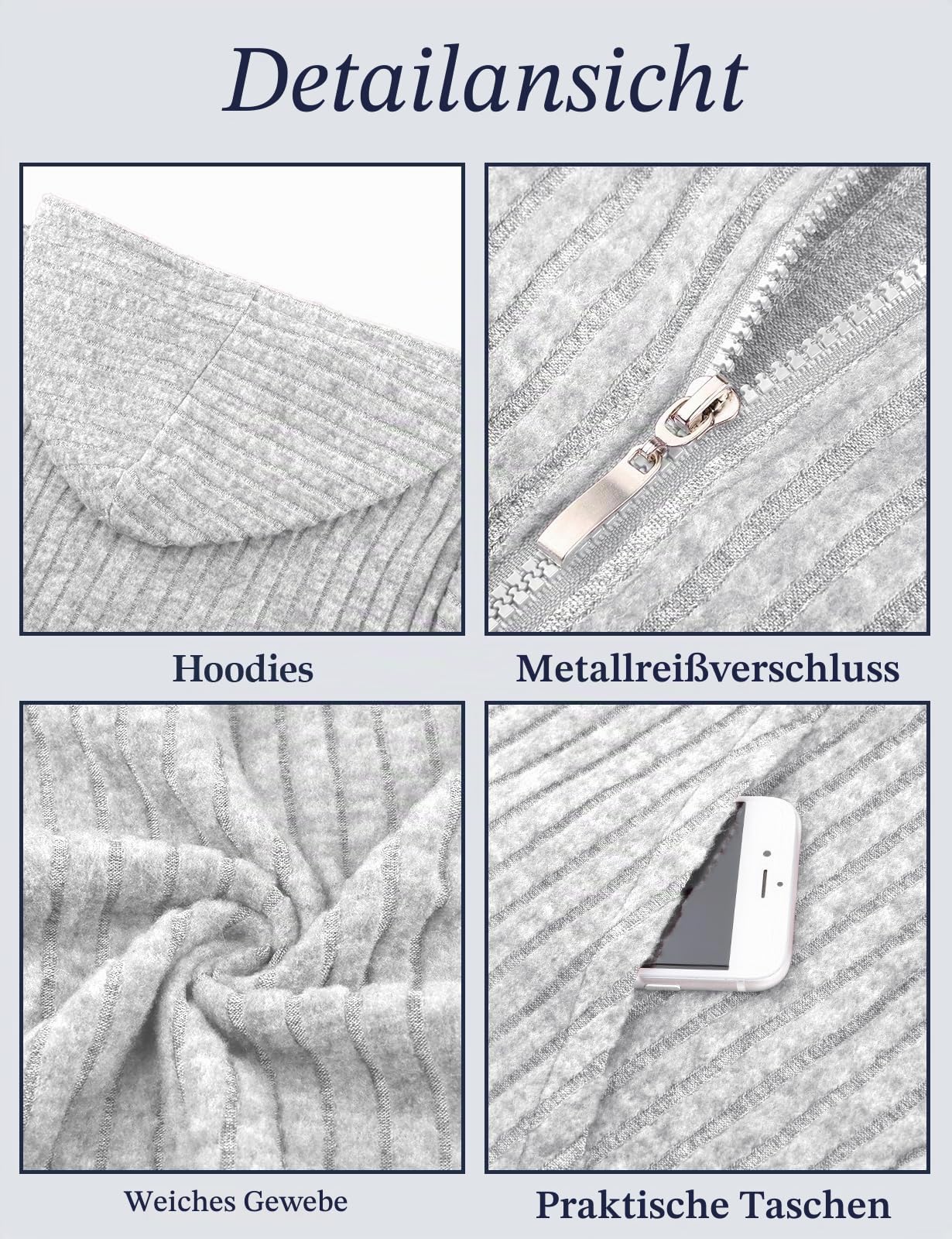 Flikity Zip Hoodie Damen Reißverschluss Sweatjacke mit Kapuze Dünne Jacke