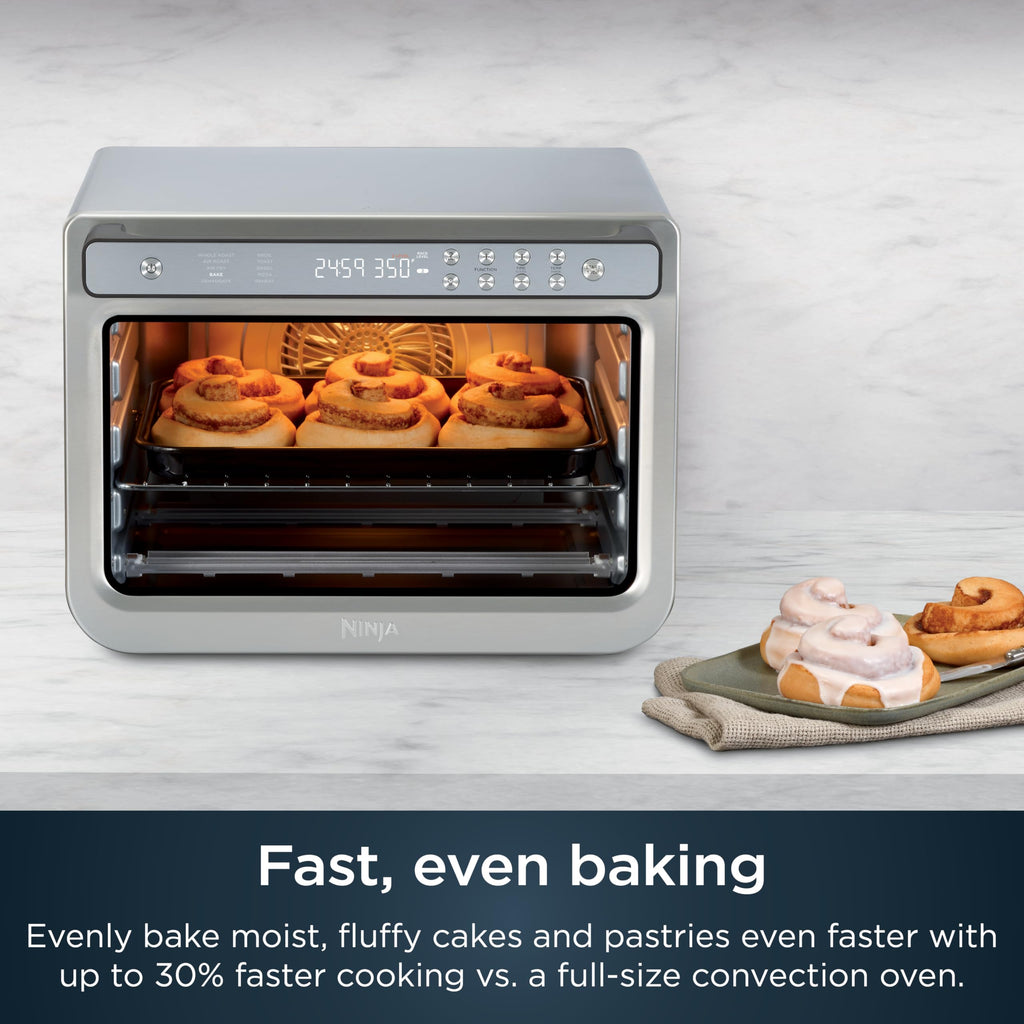 Ninja Prestige Smart XL 10 en 1 Air Fry Digital Encimera tostador de convección con freír al aire, asar al aire, asar, hornear, asar entero, pizza, tostar, bagel, y recalentar, 1800 vatios, acero