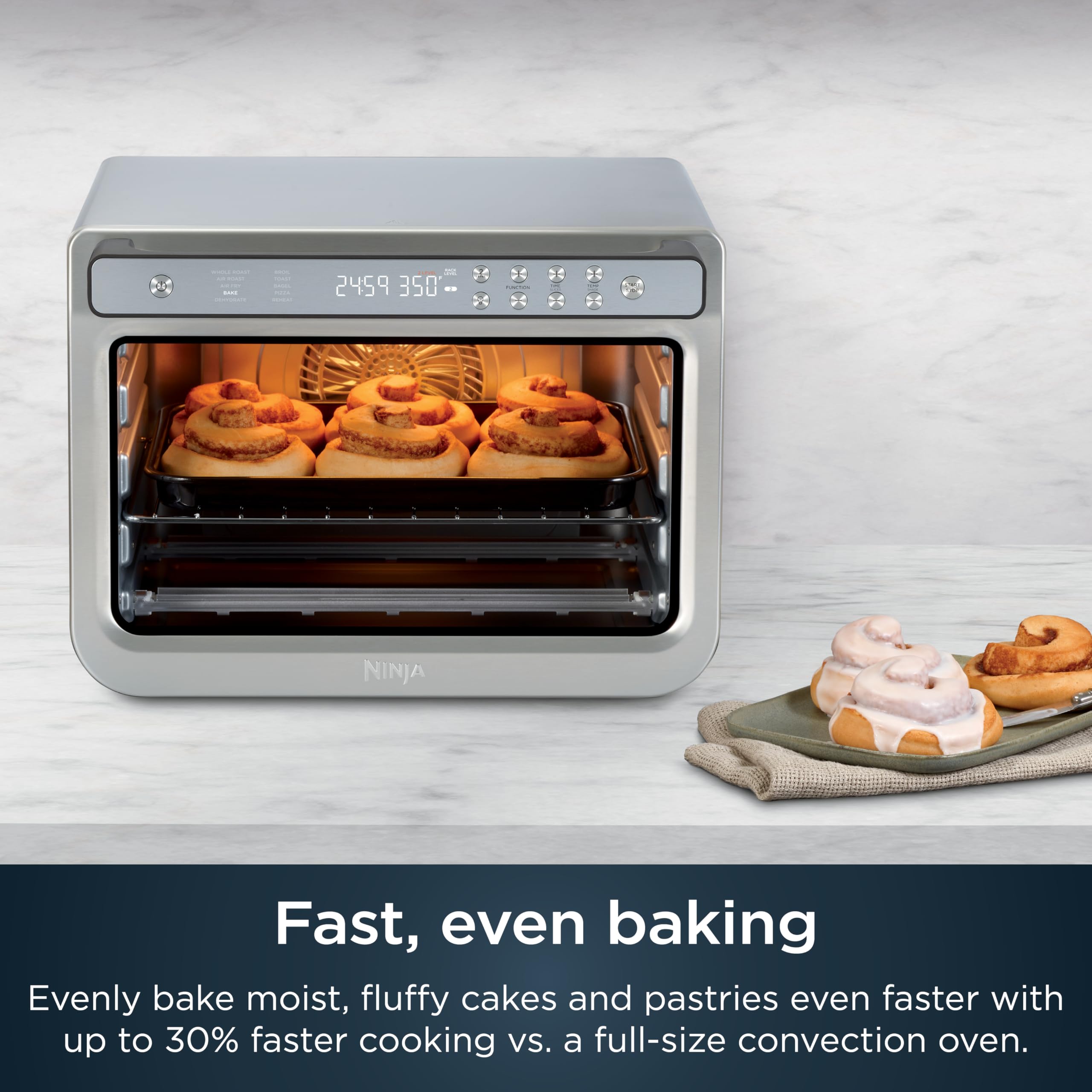 Ninja Prestige Smart XL 10 en 1 Air Fry Digital Encimera tostador de convección con freír al aire, asar al aire, asar, hornear, asar entero, pizza, tostar, bagel, y recalentar, 1800 vatios, acero