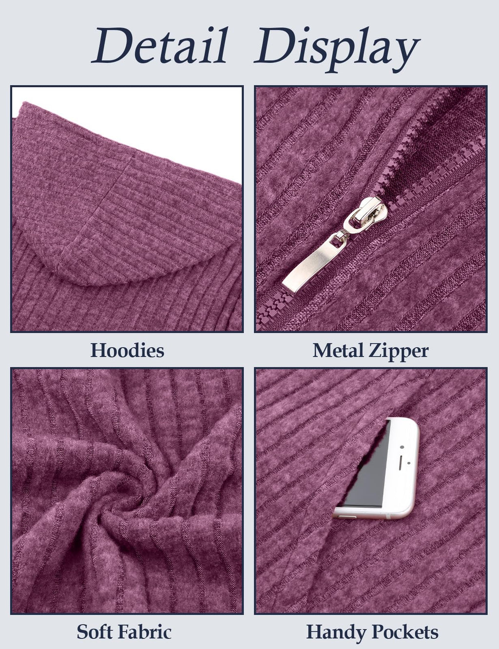 Flikity Zip Hoodie Damen Reißverschluss Sweatjacke mit Kapuze Dünne Jacke