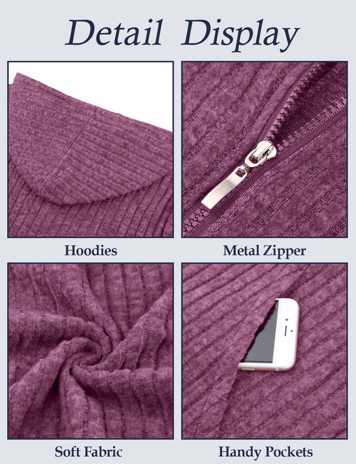 Flikity Zip Hoodie Damen Reißverschluss Sweatjacke mit Kapuze Dünne Jacke