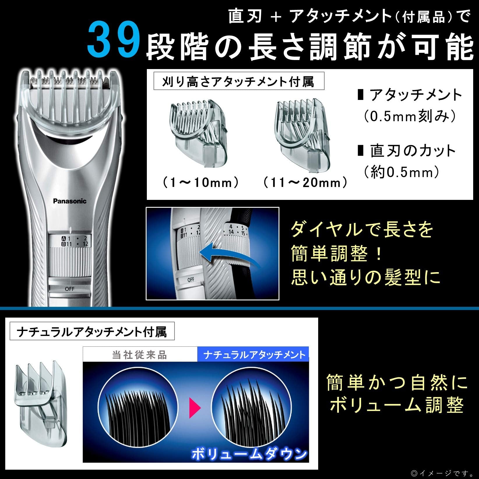 Panasonic Hair Cutter Hair Clipper Rechargeable/AC Type Silver ER-GC75-S