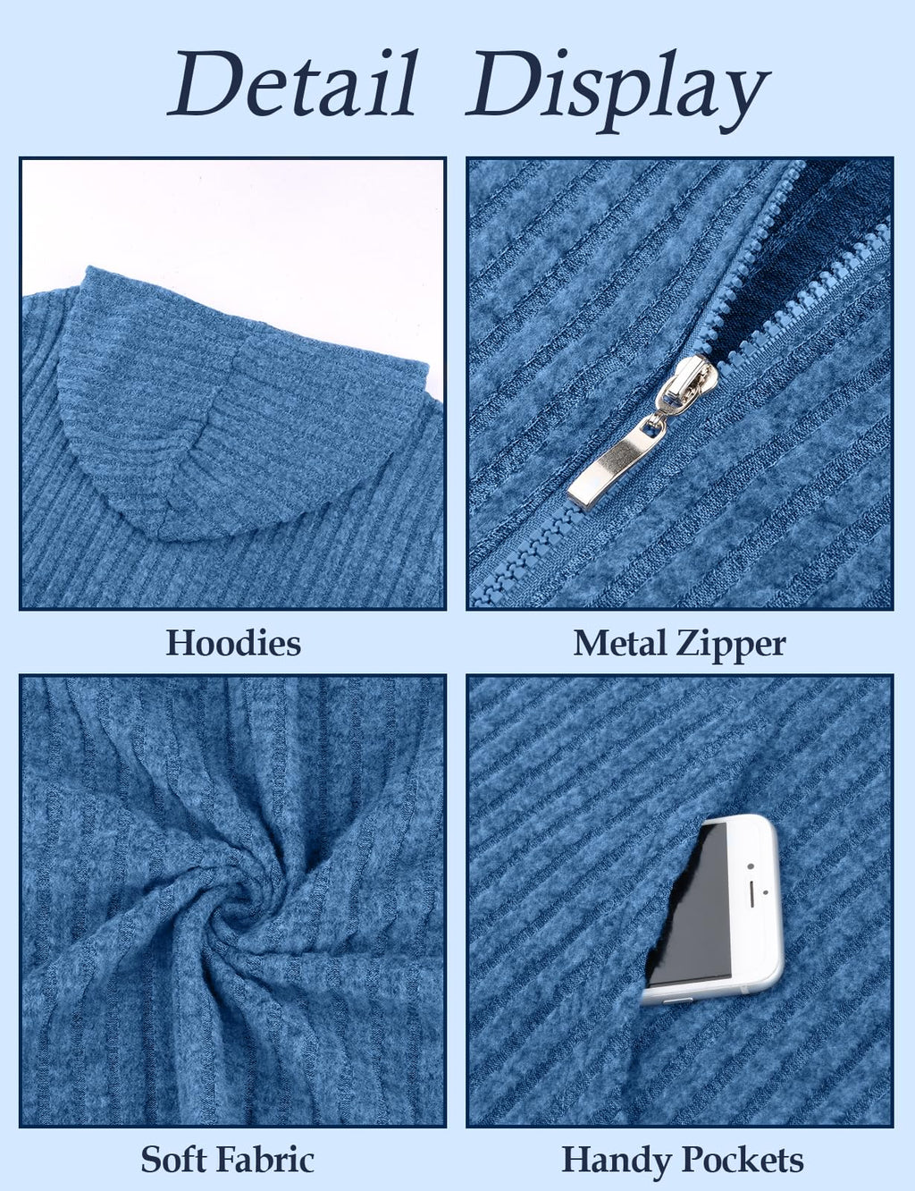 Flikity Zip Hoodie Damen Reißverschluss Sweatjacke mit Kapuze Dünne Jacke