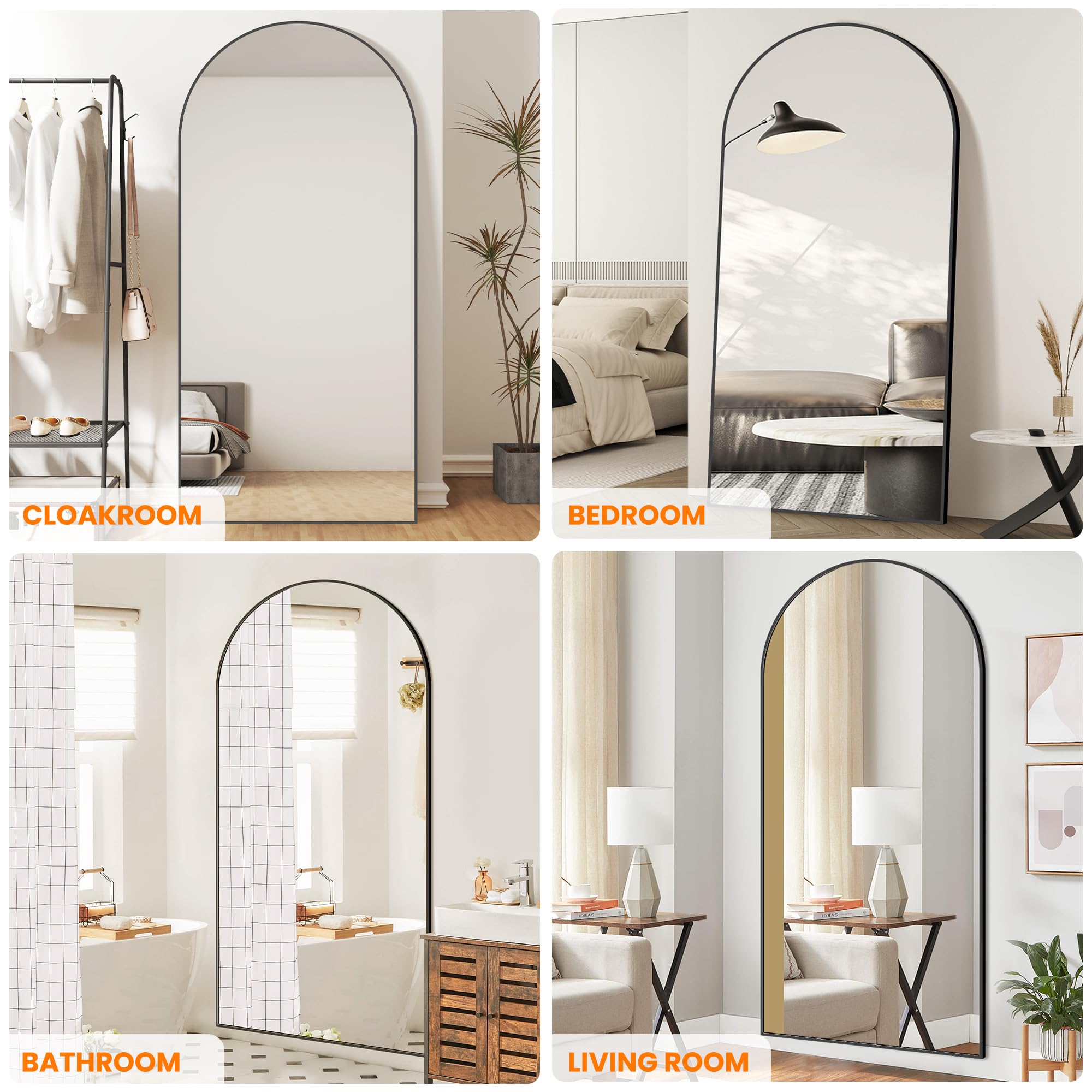 Arched Full Length Mirror, Black Standing Mirror, 75"x35" Full Body Mirror with Standing, Free Standing, Leaning Against Wall or Wall-Mounted, Large Floor Mirror for Bedroom Living Room Dressing Room
