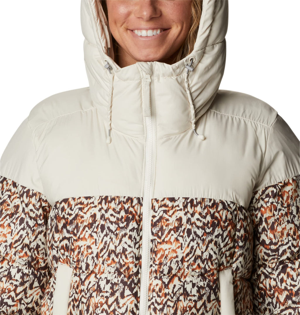 Columbia Pike Lake 2 Hooded Insulated Jacket, Chaqueta Acolchada Con Capucha para Mujer, Chalk/Warm Copper Terrain Print, Talla L