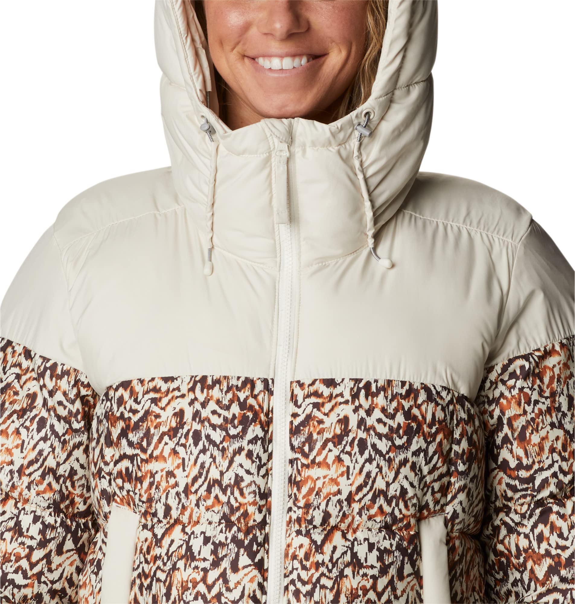 Columbia Pike Lake 2 Hooded Insulated Jacket, Chaqueta Acolchada Con Capucha para Mujer, Chalk/Warm Copper Terrain Print, Talla L