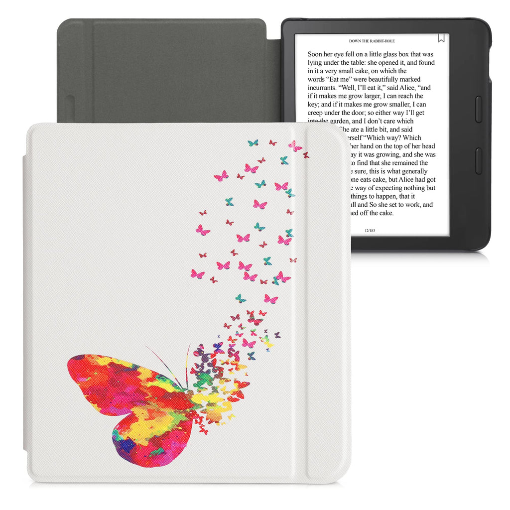 kwmobile Carcasa Compatible con Kobo Libra 2 Funda - Funda con Tapa y Cierre magnético de Cuero sintético - Degradado Mariposas