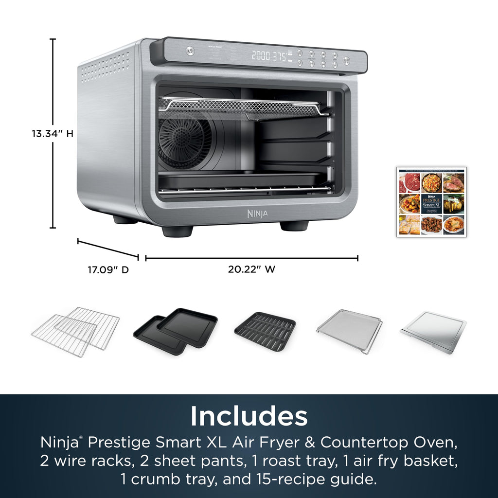 Ninja Prestige Smart XL 10 en 1 Air Fry Digital Encimera tostador de convección con freír al aire, asar al aire, asar, hornear, asar entero, pizza, tostar, bagel, y recalentar, 1800 vatios, acero