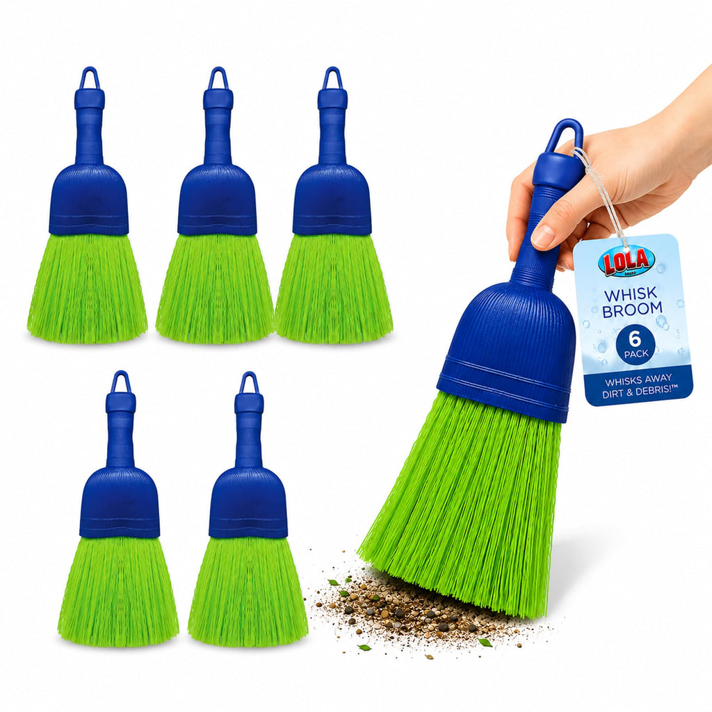 LOLA Whisk Broom, Hand Brush, 6 Pack, Durable Bristles, Whisks Away Dirt & Debris, Compact, Hang Hole for Easy Storage, Indoor/Outdoor