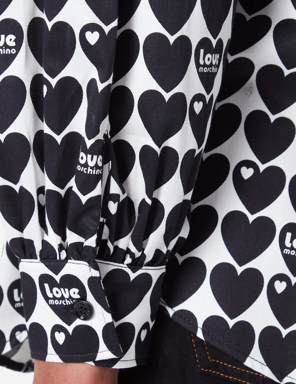 Love Moschino Camiseta con Mangas largas Acolchadas, Blanco y Negro, 42 para Mujer