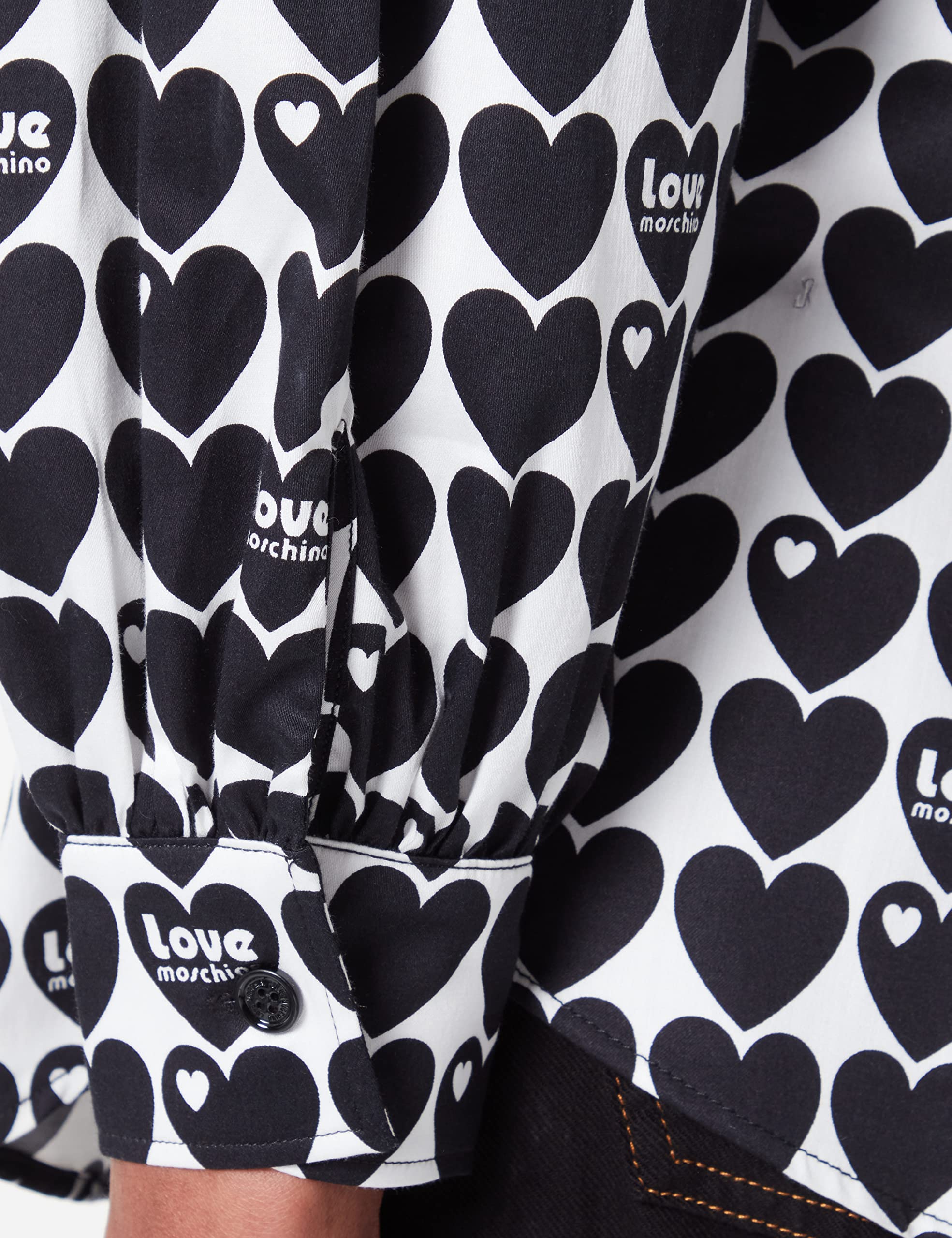 Love Moschino Camiseta con Mangas largas Acolchadas, Blanco y Negro, 42 para Mujer