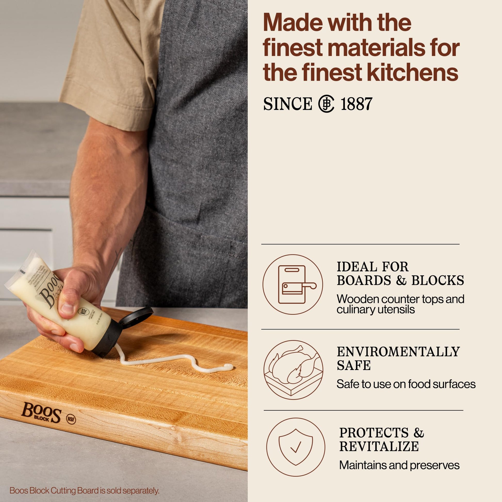 John Boos 3-Pack All-Natural Board Cream for Butcher Blocks and Cutting Boards, 5 oz - Wood Conditioner & Sealer for Maintenance and Protection, Safe Formula with Beeswax & Mineral Oil
