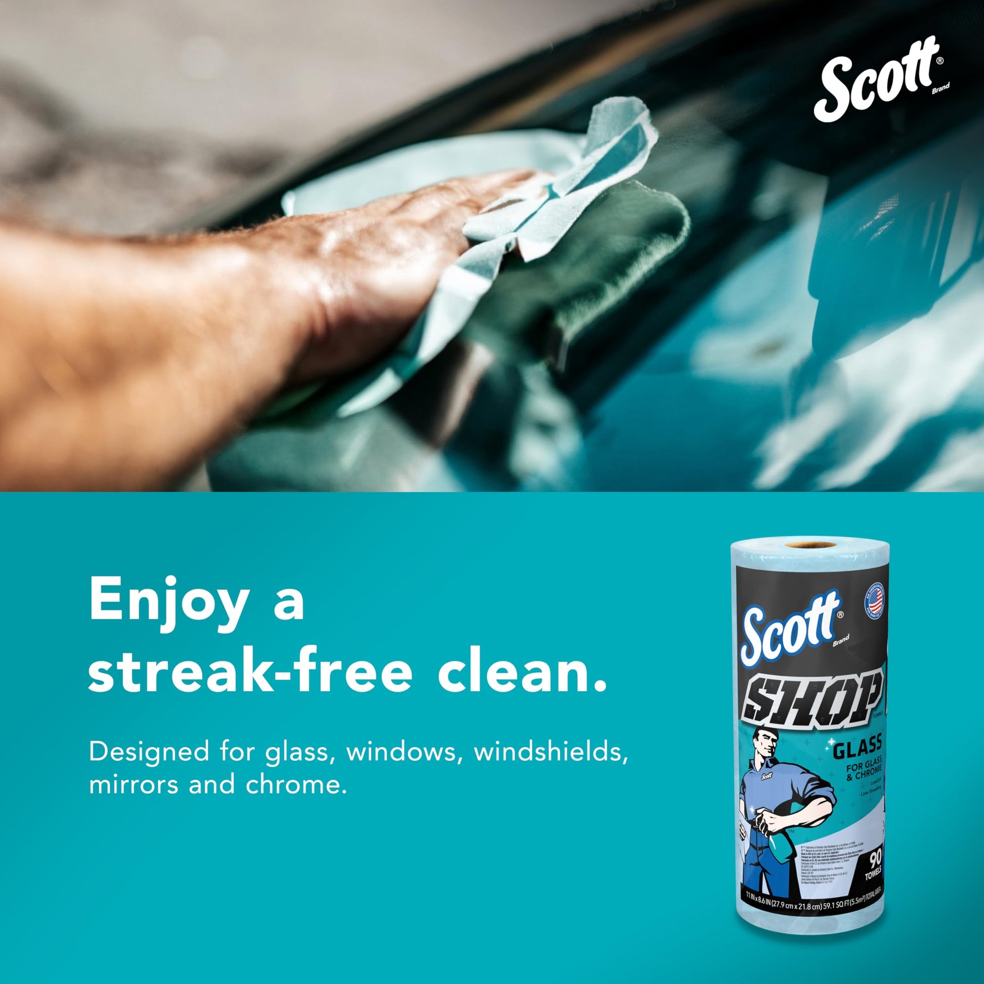 Scott Shop Towels Glass, 90 Towels/Roll, 12 Rolls/Case