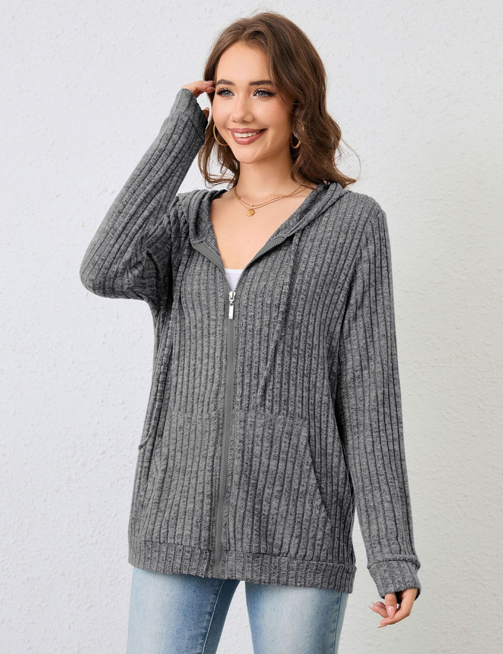 Flikity Zip Hoodie Damen Reißverschluss Sweatjacke mit Kapuze Dünne Jacke