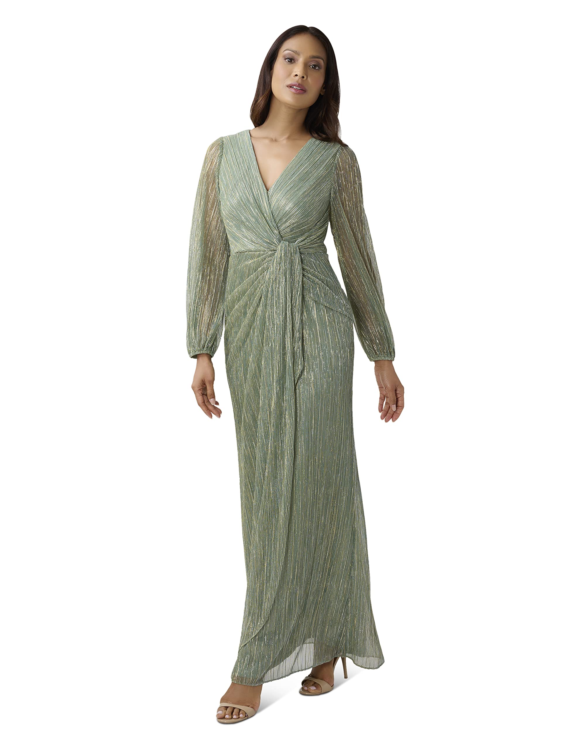 Adrianna Papell Metallic Mesh Draped Gown Vestido para ocasión Especial, Pizarra Verde, 42 para Mujer