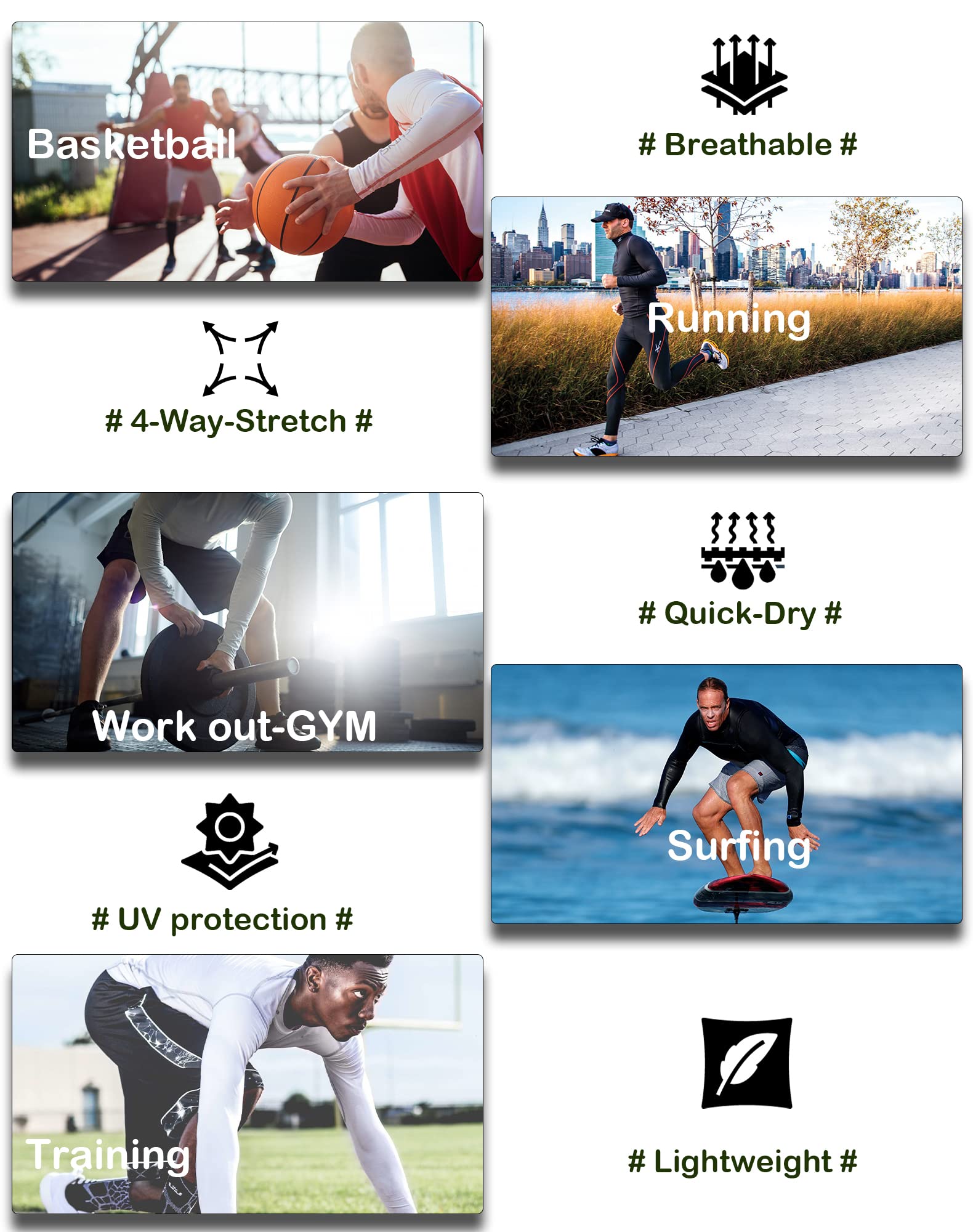 Paquete de 4 camisas de compresión para hombre, manga larga, atléticas, para clima frío, capa base, camiseta interior para entrenamiento, baloncesto