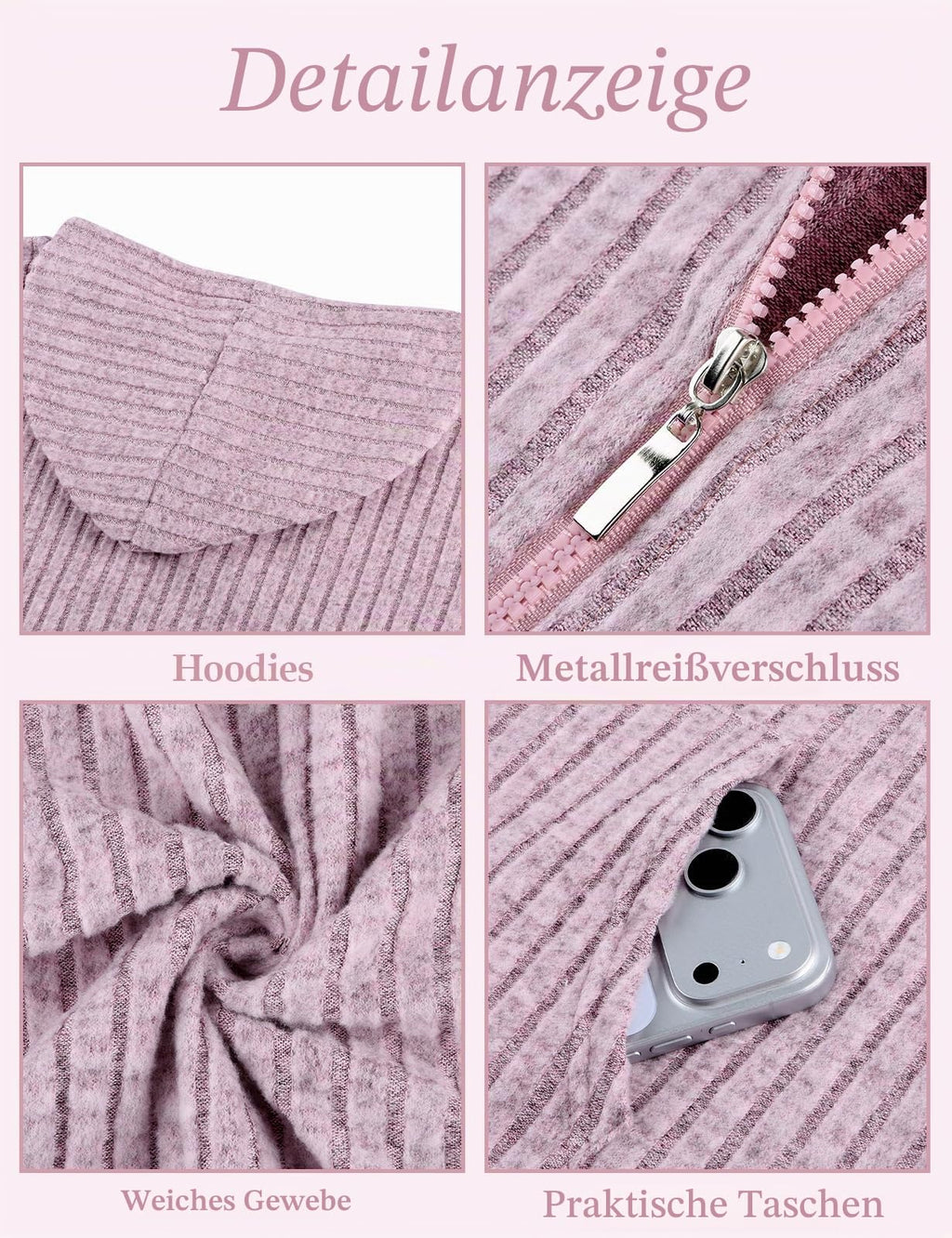 Flikity Zip Hoodie Damen Reißverschluss Sweatjacke mit Kapuze Dünne Jacke