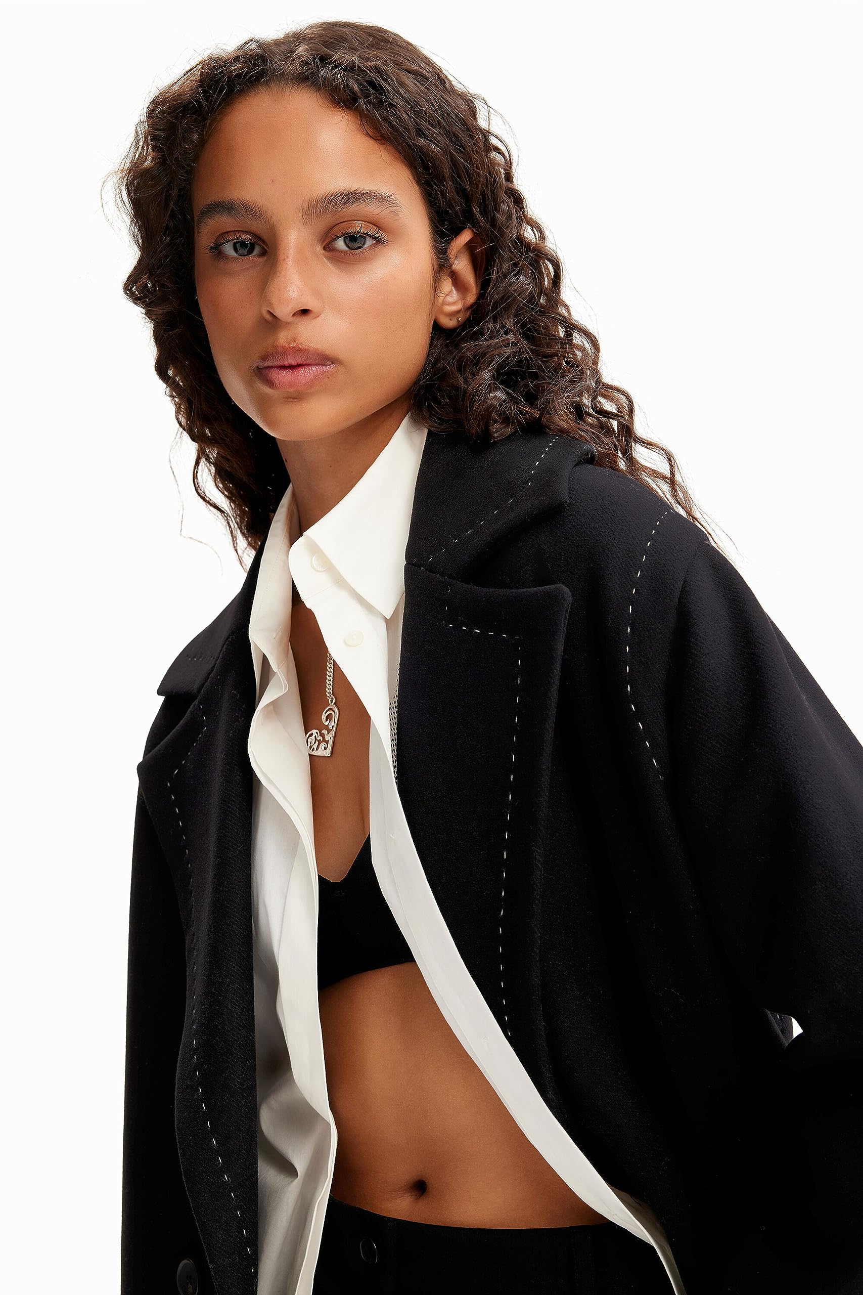 Desigual Coat_Stitch Woman Woven Overcoat, Negro, S Mujeres