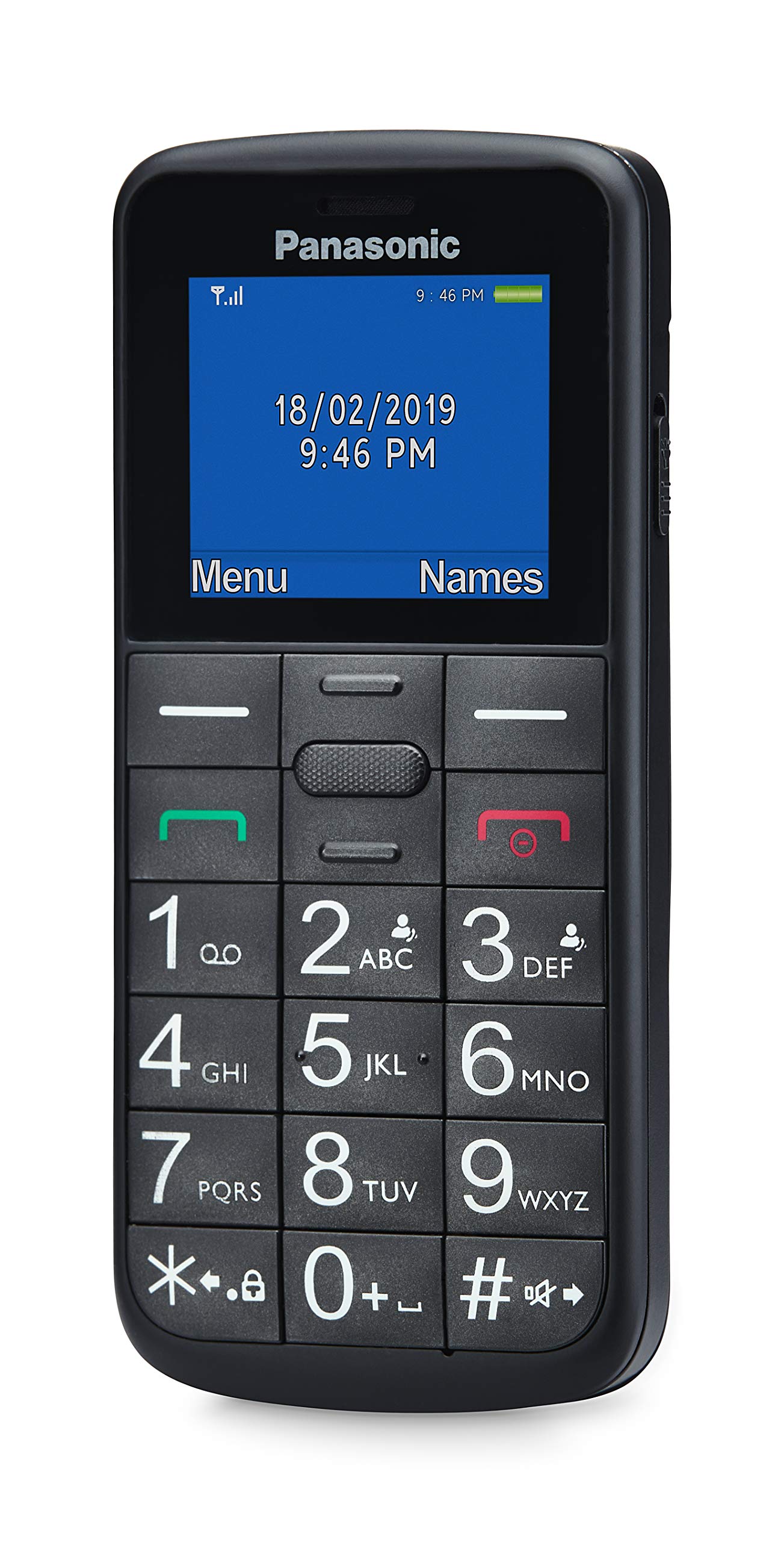 Panasonic KX-TU110 łatwy w użyciu telefon komórkowy (połączenia priorytetowe, jasny, kolorowy wyświetlacz TFT LCD, duże przyciski, dioda LED), czarny