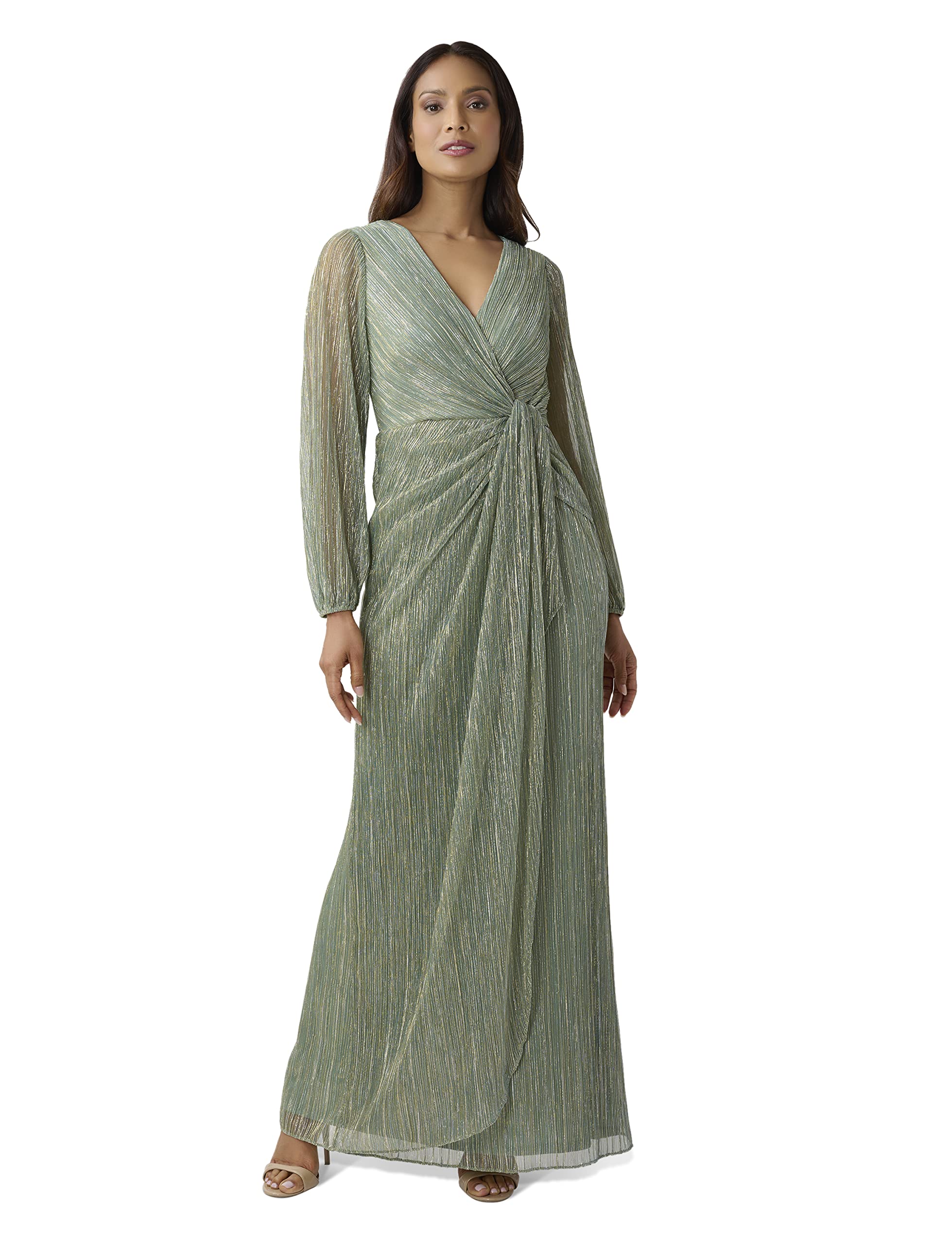 Adrianna Papell Metallic Mesh Draped Gown Vestido para ocasión Especial, Pizarra Verde, 42 para Mujer