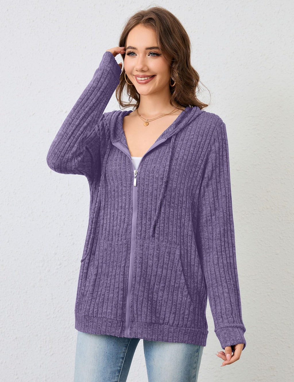 Flikity Zip Hoodie Damen Reißverschluss Sweatjacke mit Kapuze Dünne Jacke