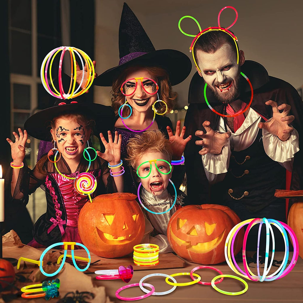 Millegu 230 Glow Sticks Bulk Party Pack, 8" Glow In The Dark Stick Party Supplies, 7 Colors Neon Bracelets Necklaces Eyeglasses, Glowsticks for Kids Adults Halloween July 4th Party Favors