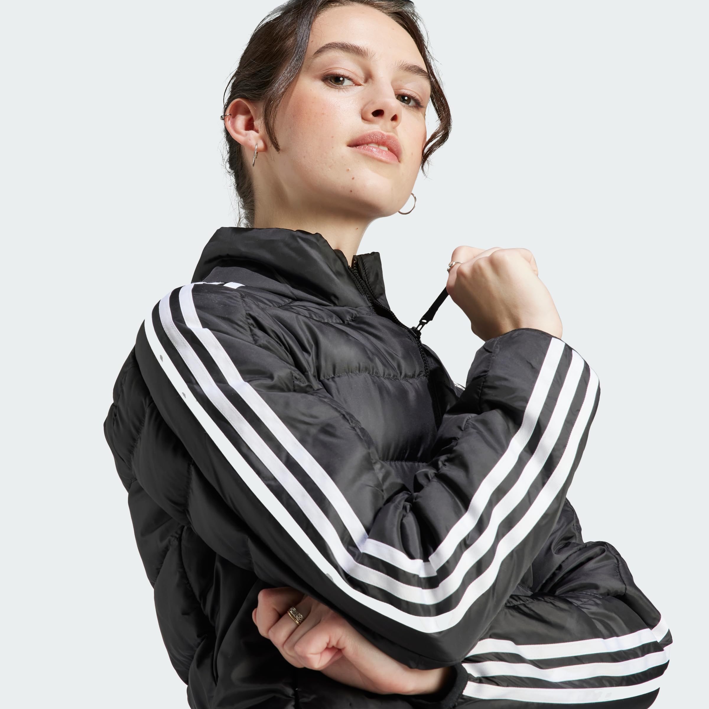 adidas Mujer Essentials 3-Stripes Light Down Jacket, Black, XS