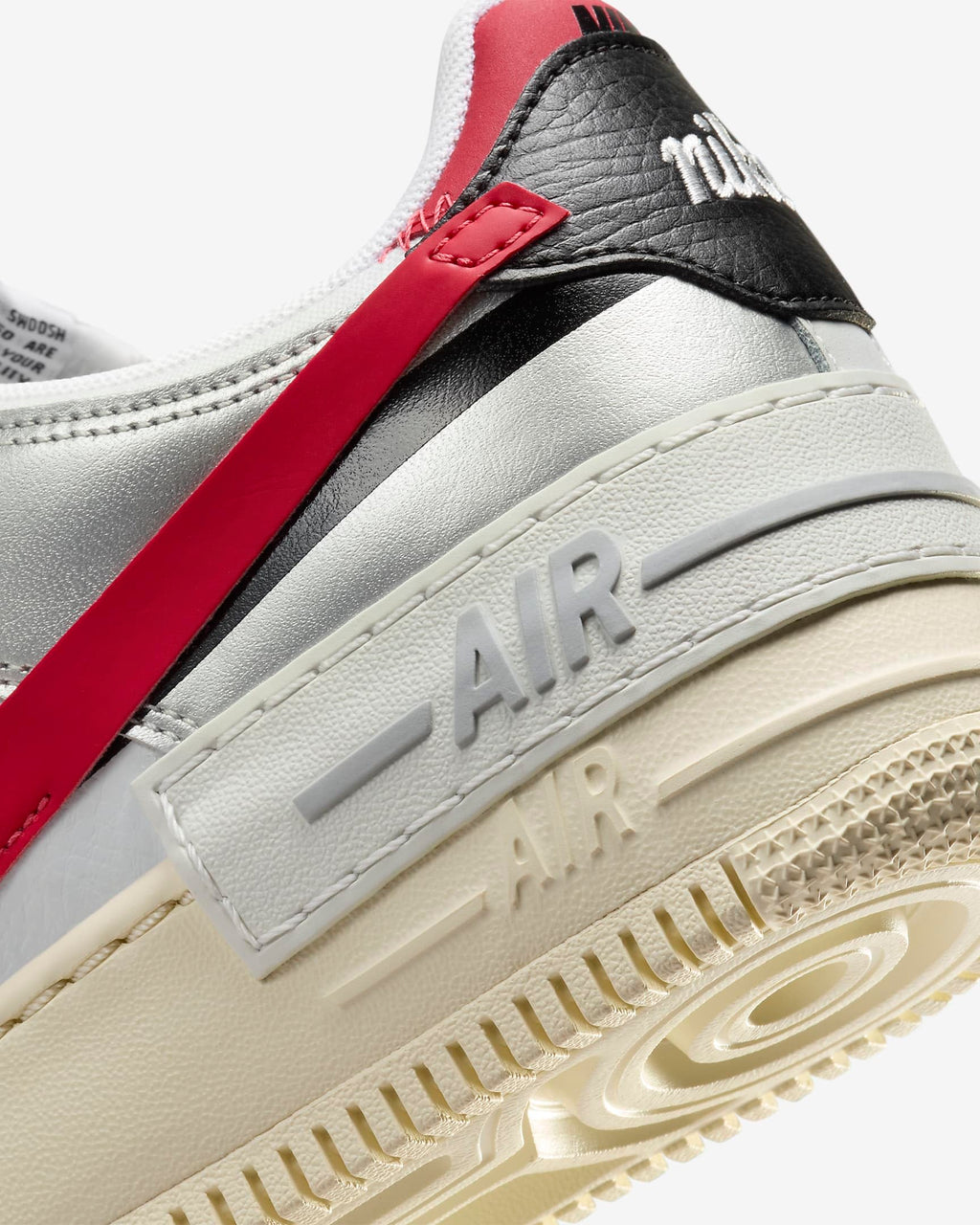 NIKE Air Force 1 Shadow, Sneaker Mujer, White Gym Red Black Metallic Silver, 41 EU