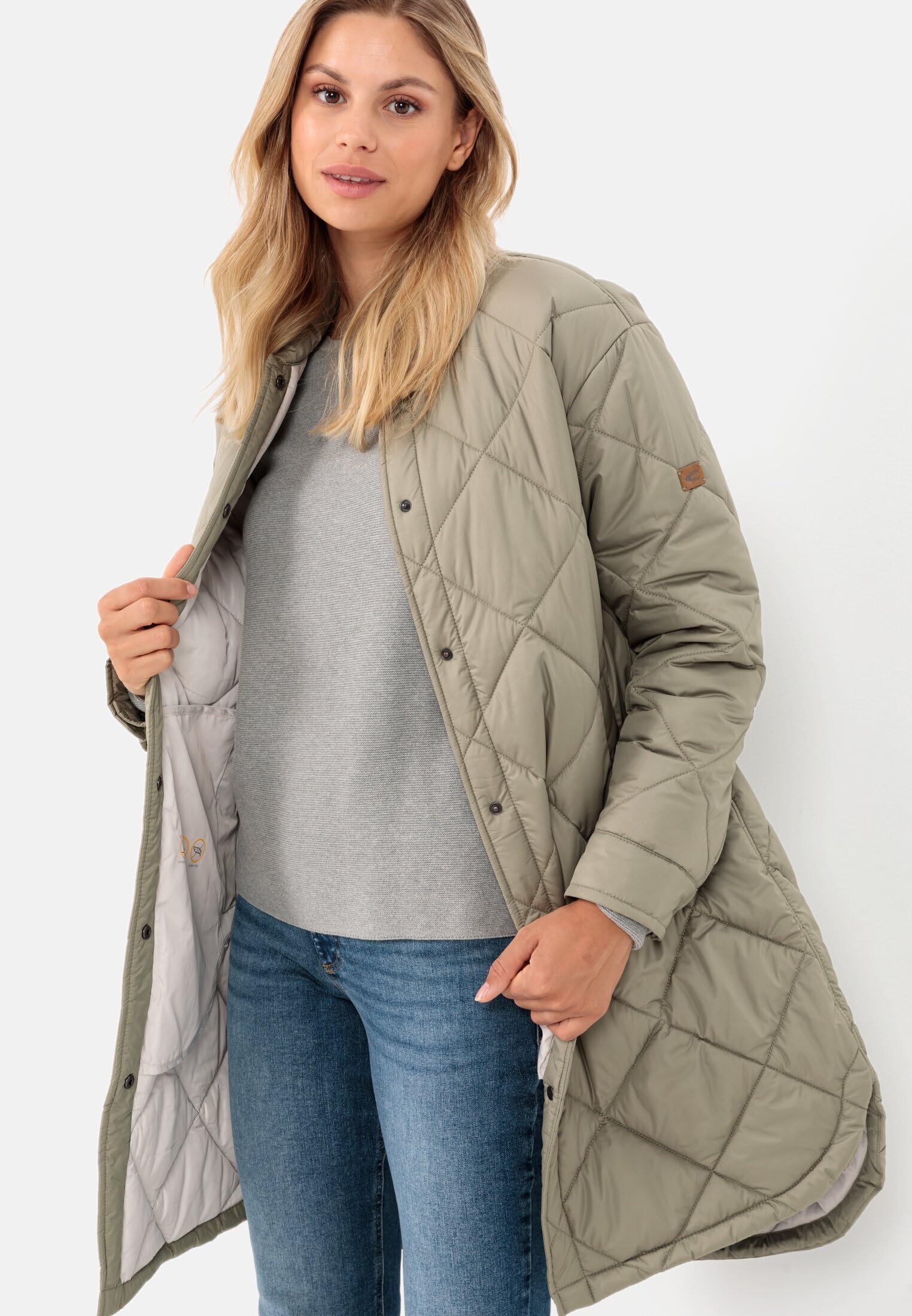 camel active Chaqueta Larga Acolchada en Estilo Overshirt Coat, Verde, 46 para Mujer